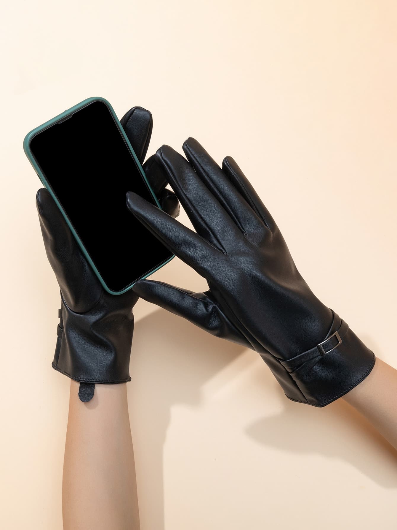 1 Pair Women's Faux Leather Winter Warm Fashion PU Gloves, Thermal Lined, Windproof, Waterproof, Touchscreen Compatible, Casual Outdoor