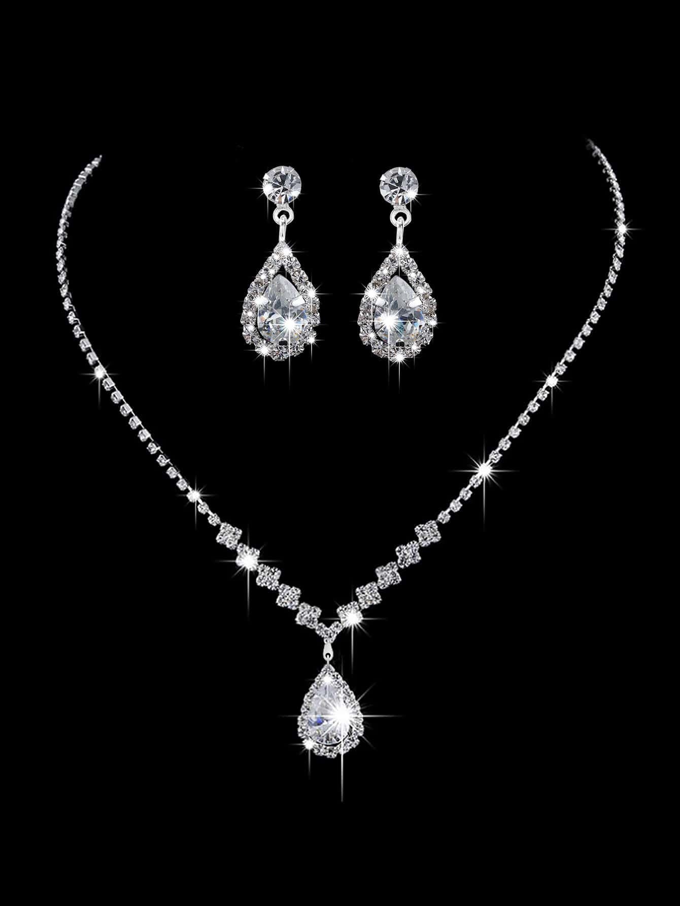 3pcs Cubic Zirconia Water-Drop Decor Jewelry Set