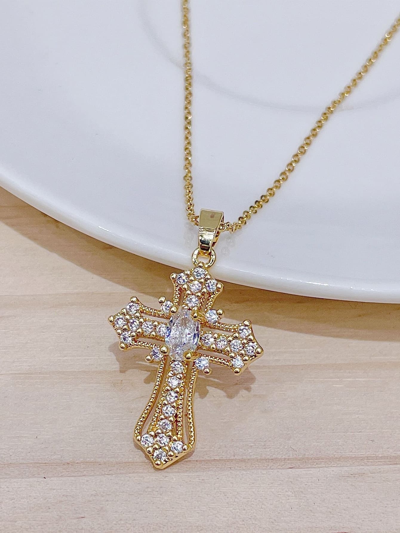 Nooxian Cubic Zirconia Cross Charm Necklace