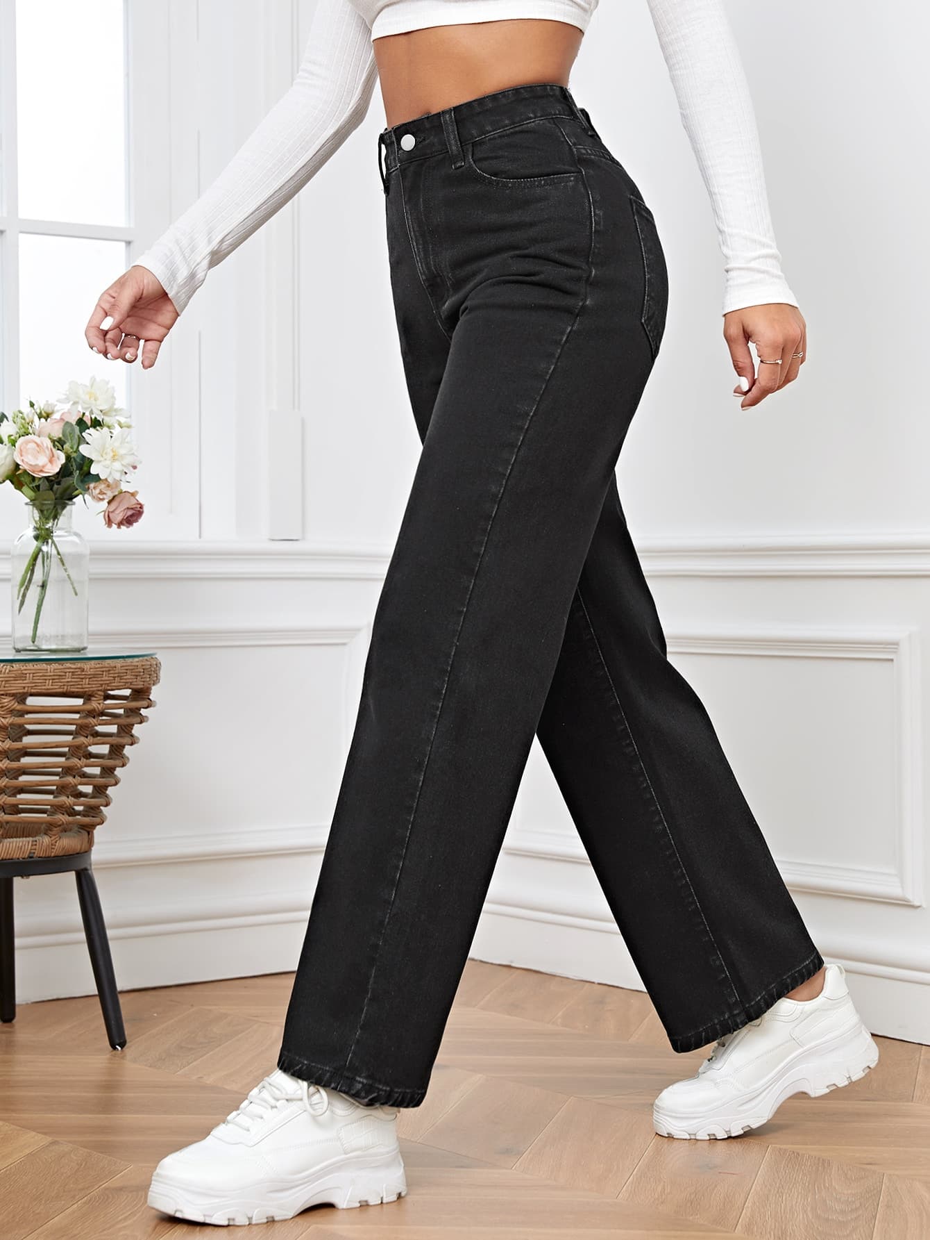 EMERY ROSE Women's Summer High Waist Slant Pocket Boyfriend Jeans