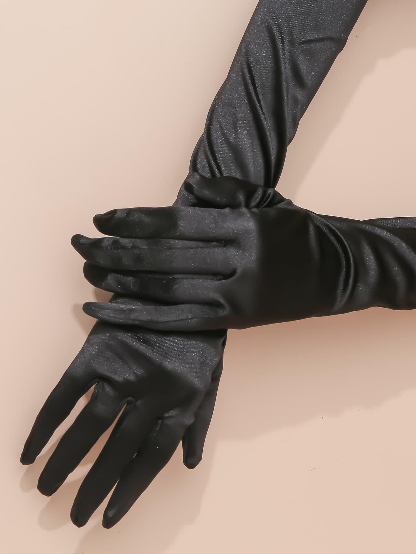 1 Pair Black Satin Long Opera Gloves For Women, Suitable For Wedding Party, Cocktail Dresses Halloween Accessories Winter Gloveswedding