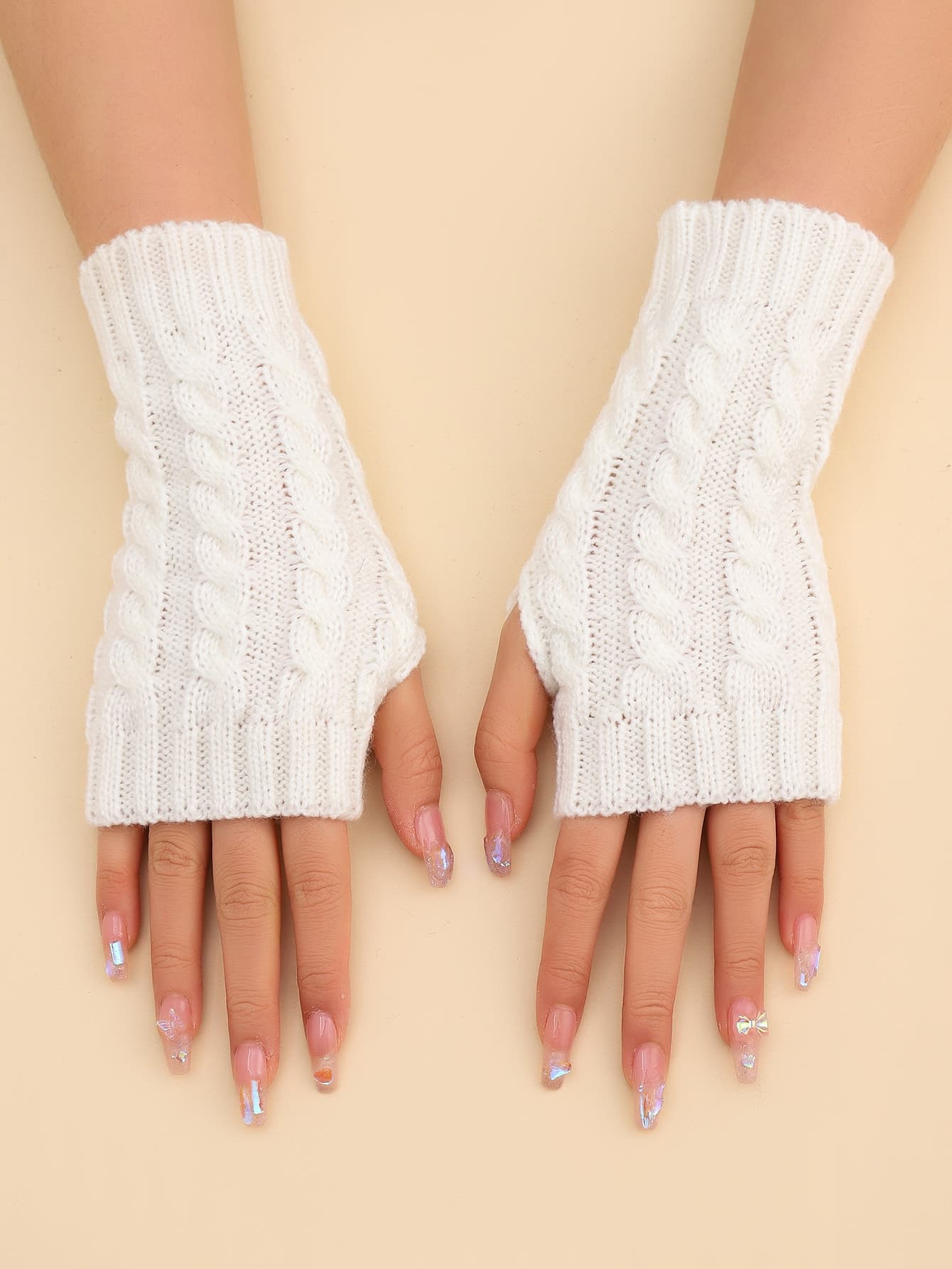 Minimalist Linen Short Fingerless Gloves, White, Casual Everyday Fashion