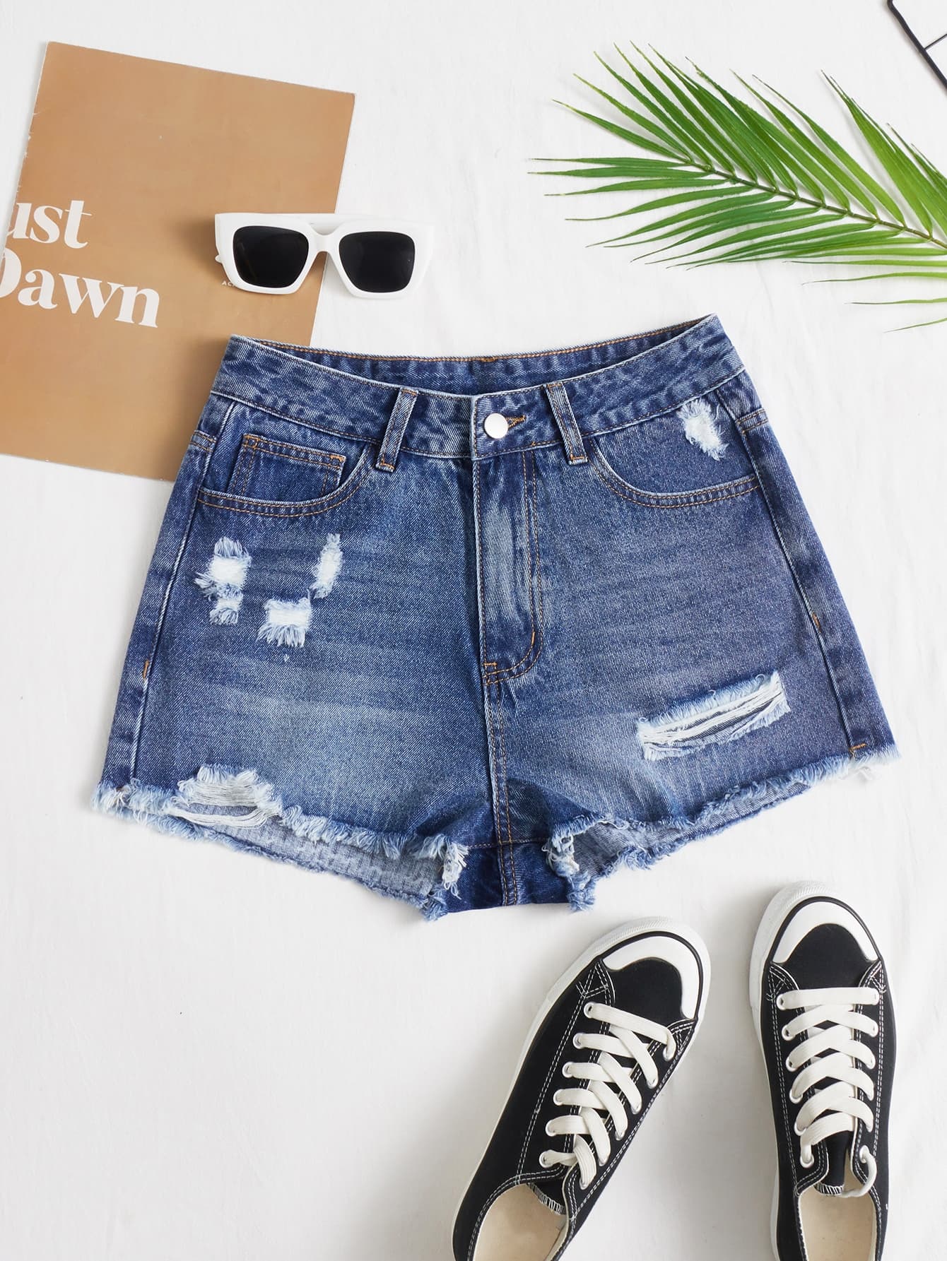 GlowEve Ripped Raw Hem Denim Shorts
