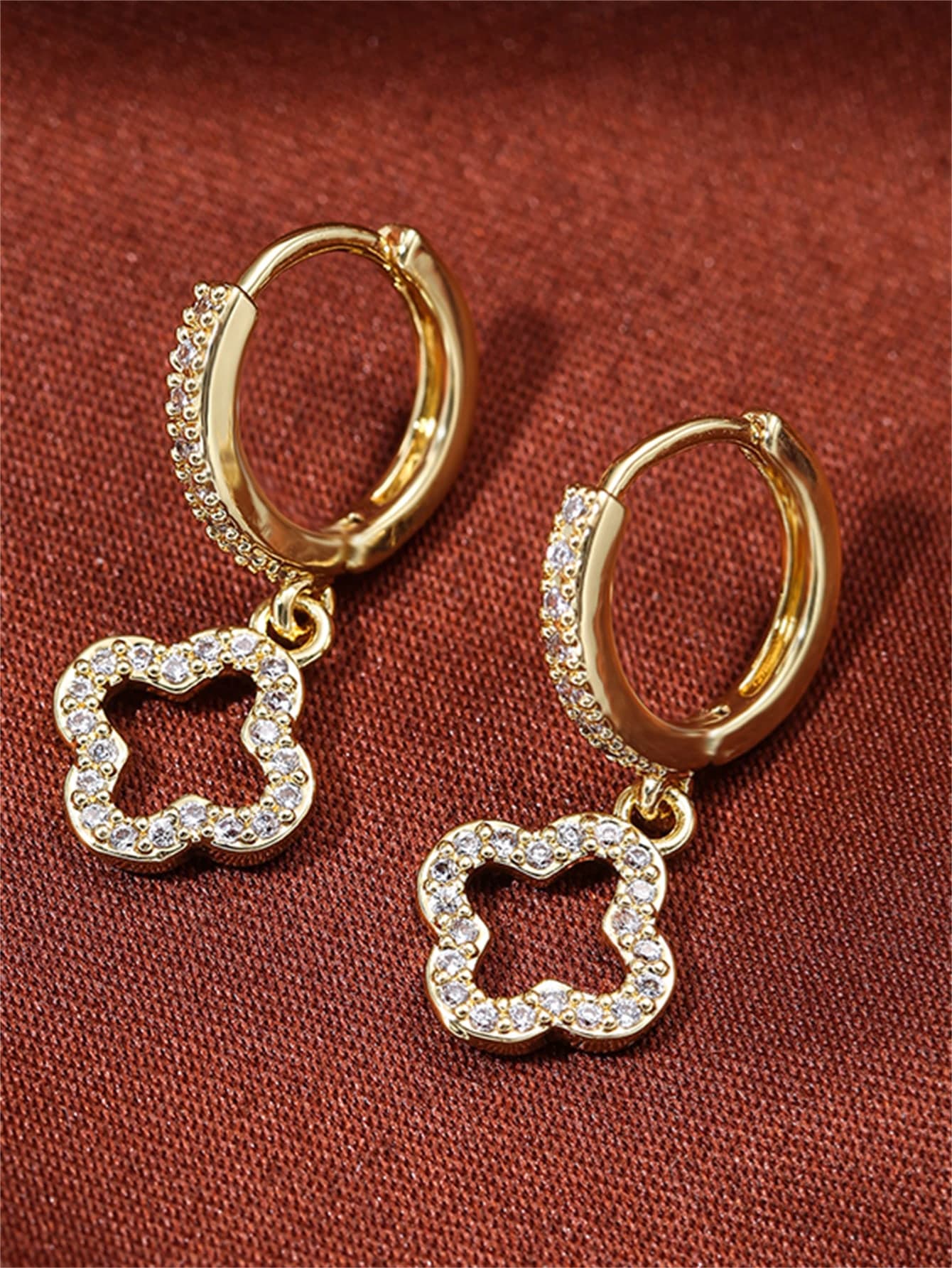 1pc Cubic Zirconia Flower Decor Drop Earrings Copper Jewelry Valentines