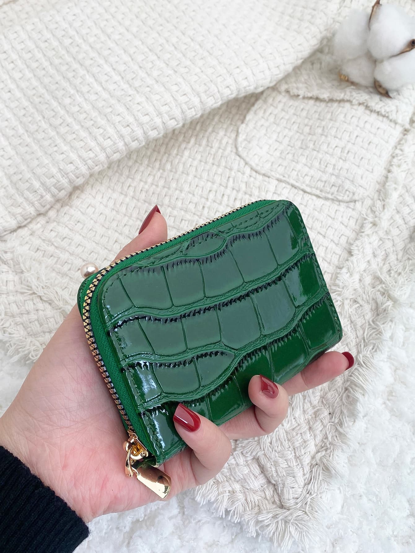 Crocodile Embossed Flap Stone Embossed Zipper Around Small Wallet Multi-Card Card Organizer For Storage Cards Lightweight Multi Layer Portable ID Card Card Minimalist Fashion Modern Present School Supplies Teacher Gifts Back To School Card Holder Wallet Business Card Holder Credit Card Holder Women For Women Wallet Mini Wallet Purse Wallet Card Wallet