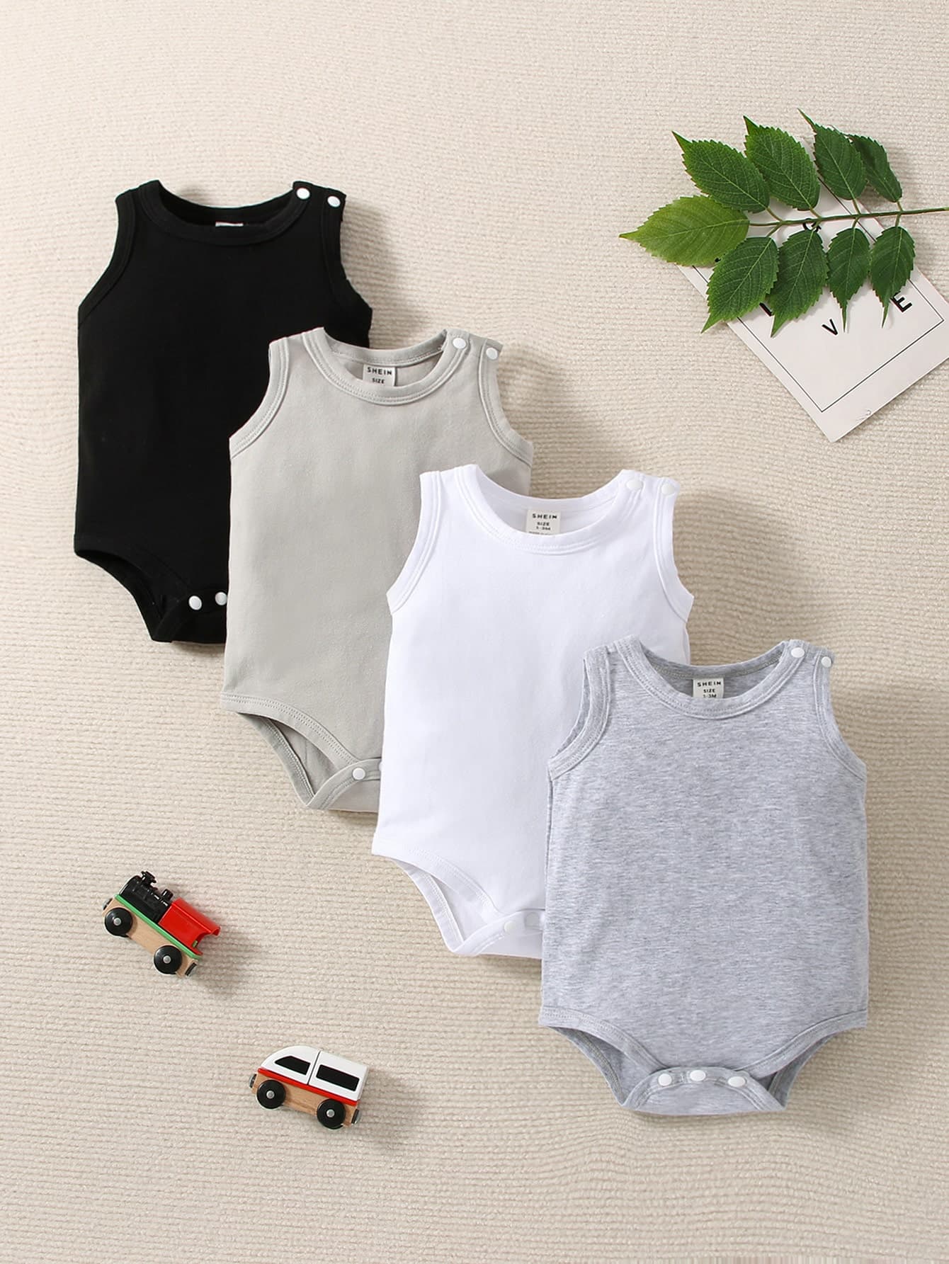 Souflis Souflis 4pcs/Set Casual All-Match Versatile Multi-Color Combo Bodysuit, Soft & Comfortable Knit Fabric, Suitable For All Seasons, For Newborns & Infants