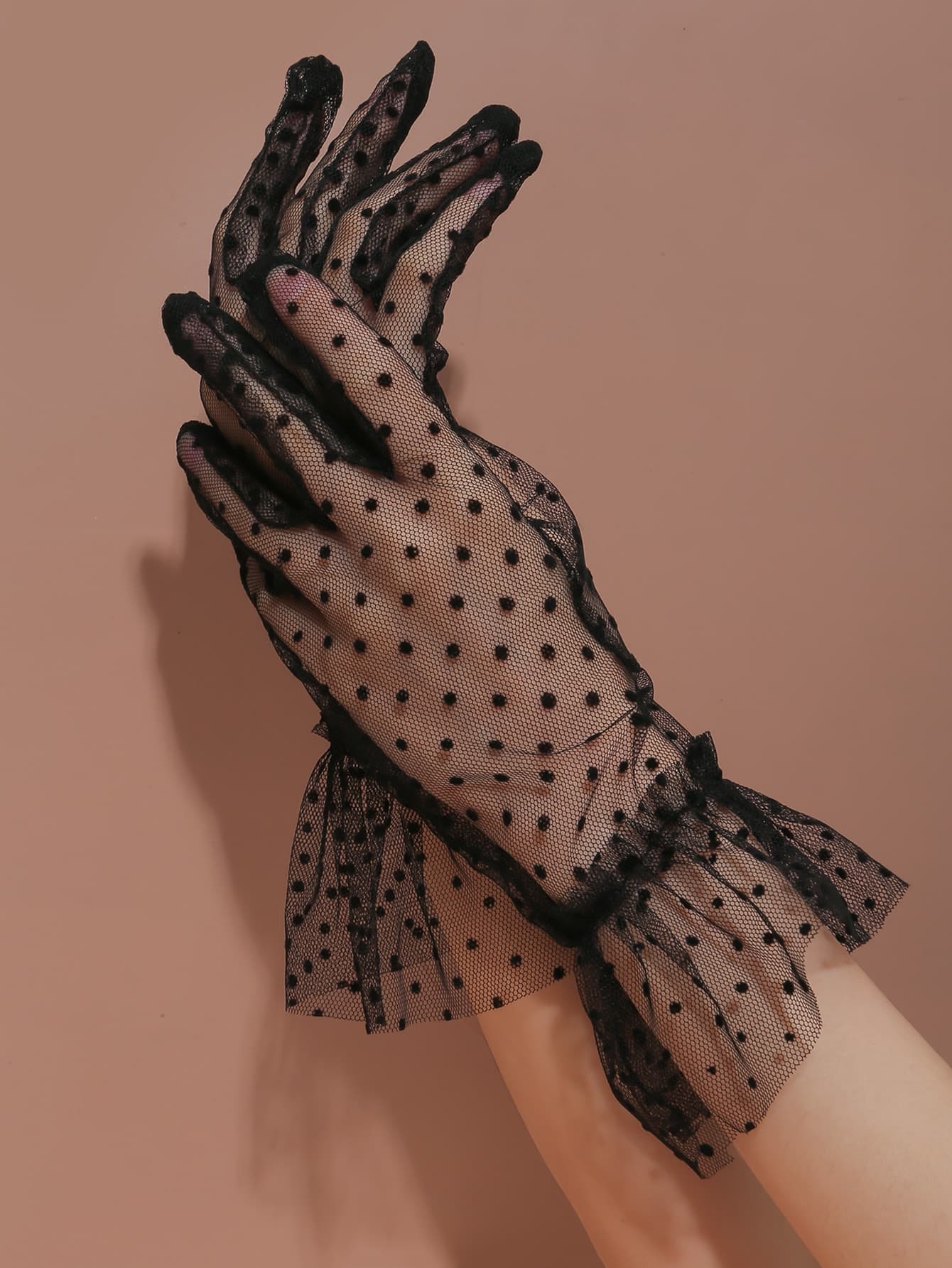 Elegant Polka Dot Pattern Ruffle Trim Gloves