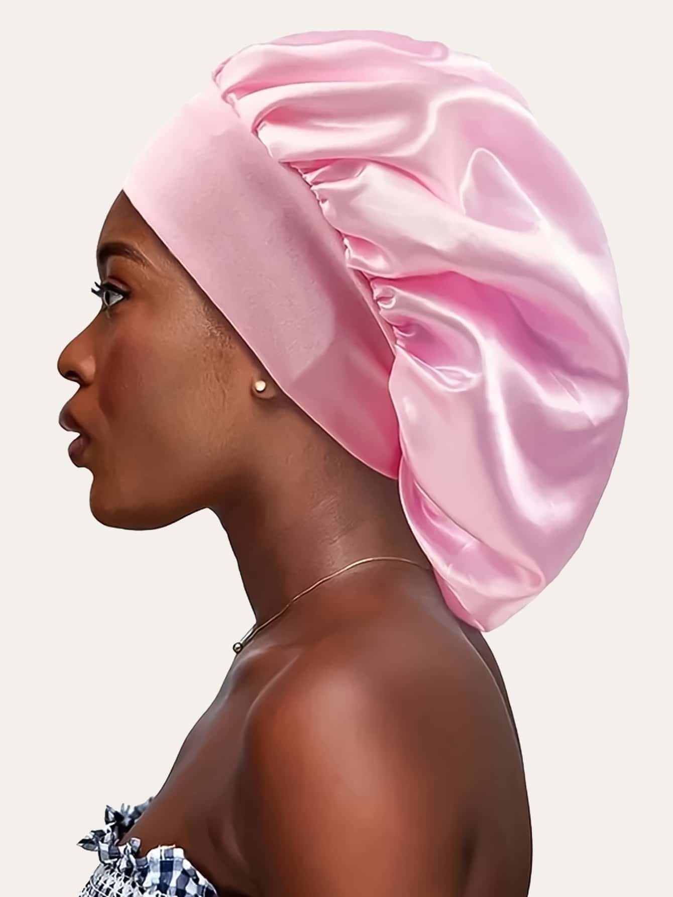 Awegeo 1pc Women's Satin Sleep Cap - Solid Color Elastic Wide-Banded Hair Care Cap, Soft Breathable Silky Fabric, Non-Slip Comfortable Design, Suitable For Nighttime And Daily Use,Holiday,Festival