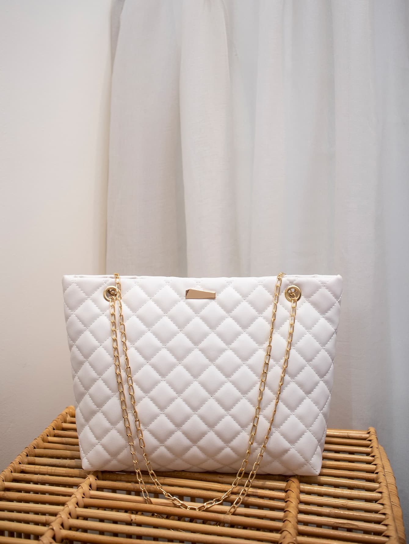 Women's Fashion Tote Bag, Quilted Large Capacity Chain Tote Bag, Versatile Ladies Handbag, Minimalist Style Shoulder Tote Bag