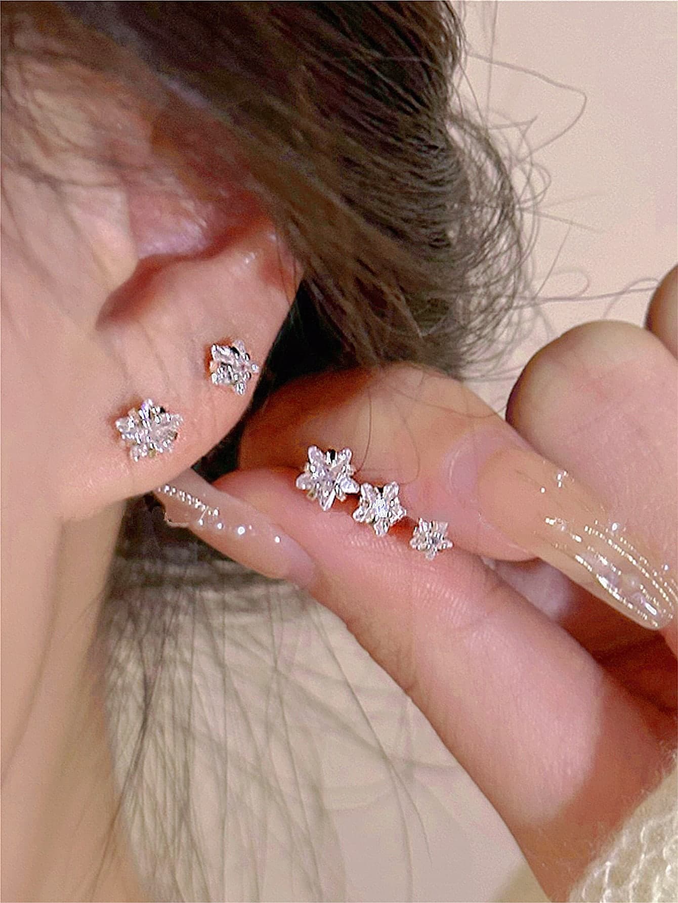 CHOSHILAR 6pcs Cubic Zirconia Decor Stud Earrings