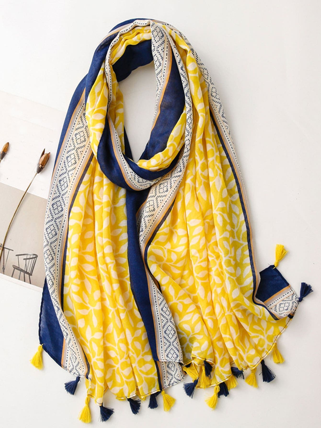 1pc Simple Printed Scarf Beach Accessories With Tassels Women Silk Scarf For Spring And Scarf For Outdoor And Beach Towel Accessories