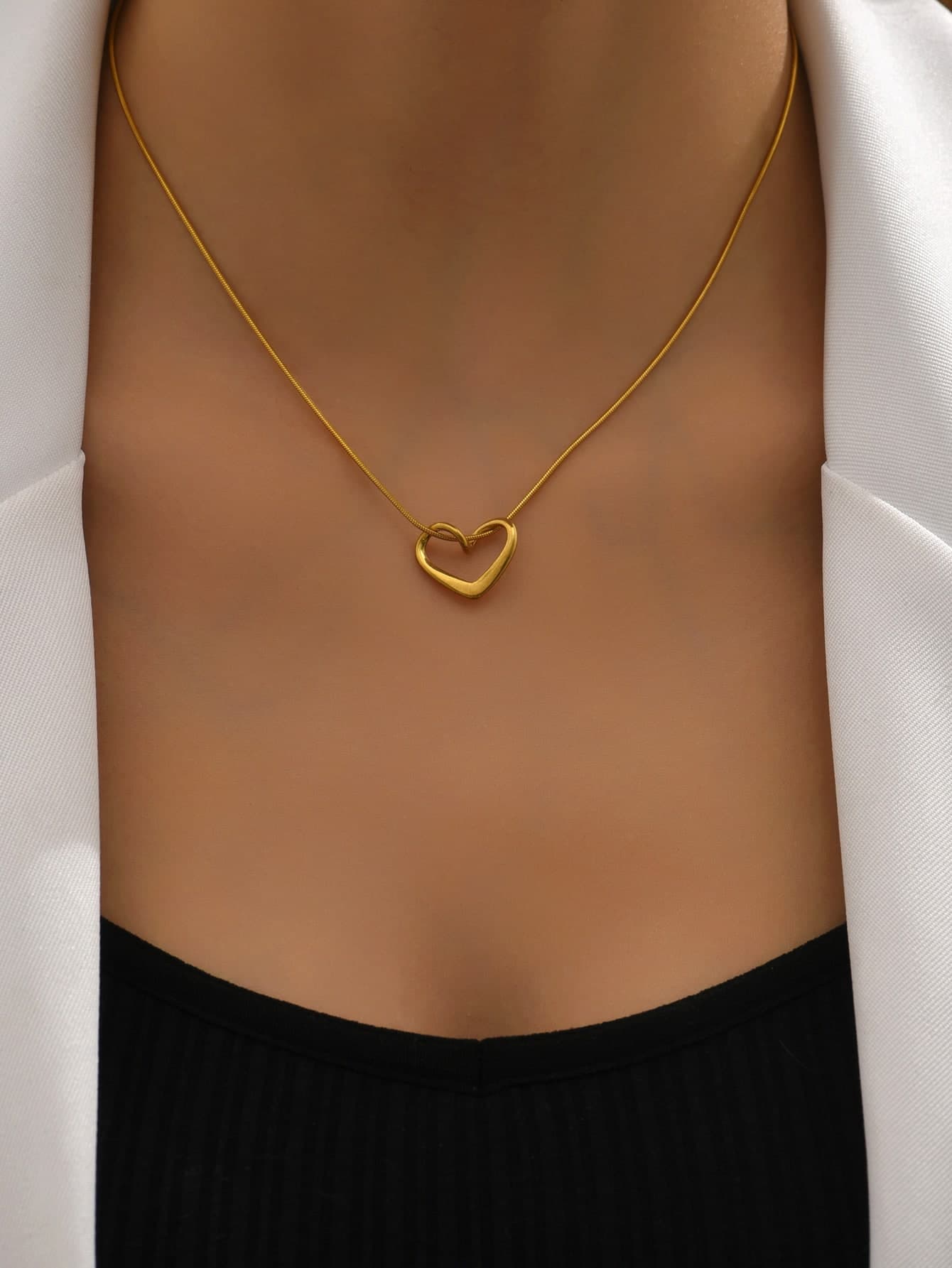 18k Gold Plated Stainless Steel Heart Shaped Necklace, Suitable For Women To Wear Daily Or As Holiday Gift, Couple Gifts Valentines