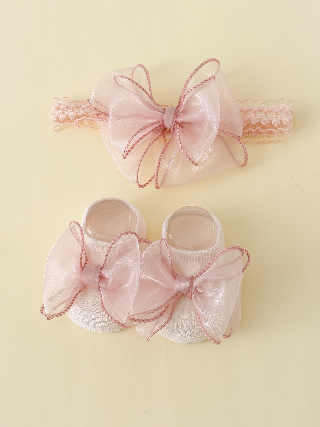 1pair Baby Bow Decor Socks & 1pc Hair Band