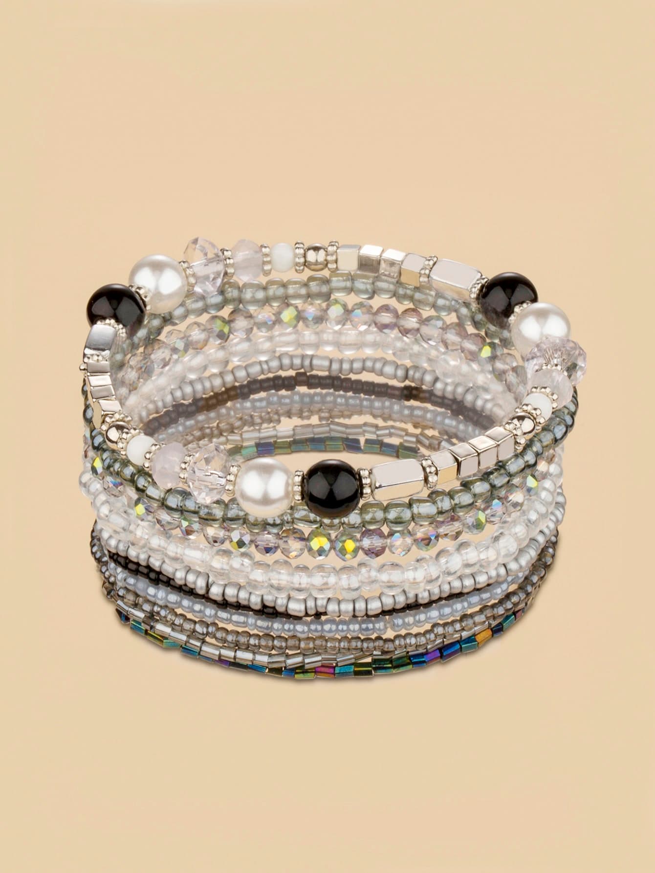 10pcs/set Faux Pearl Decor Beaded Bracelet