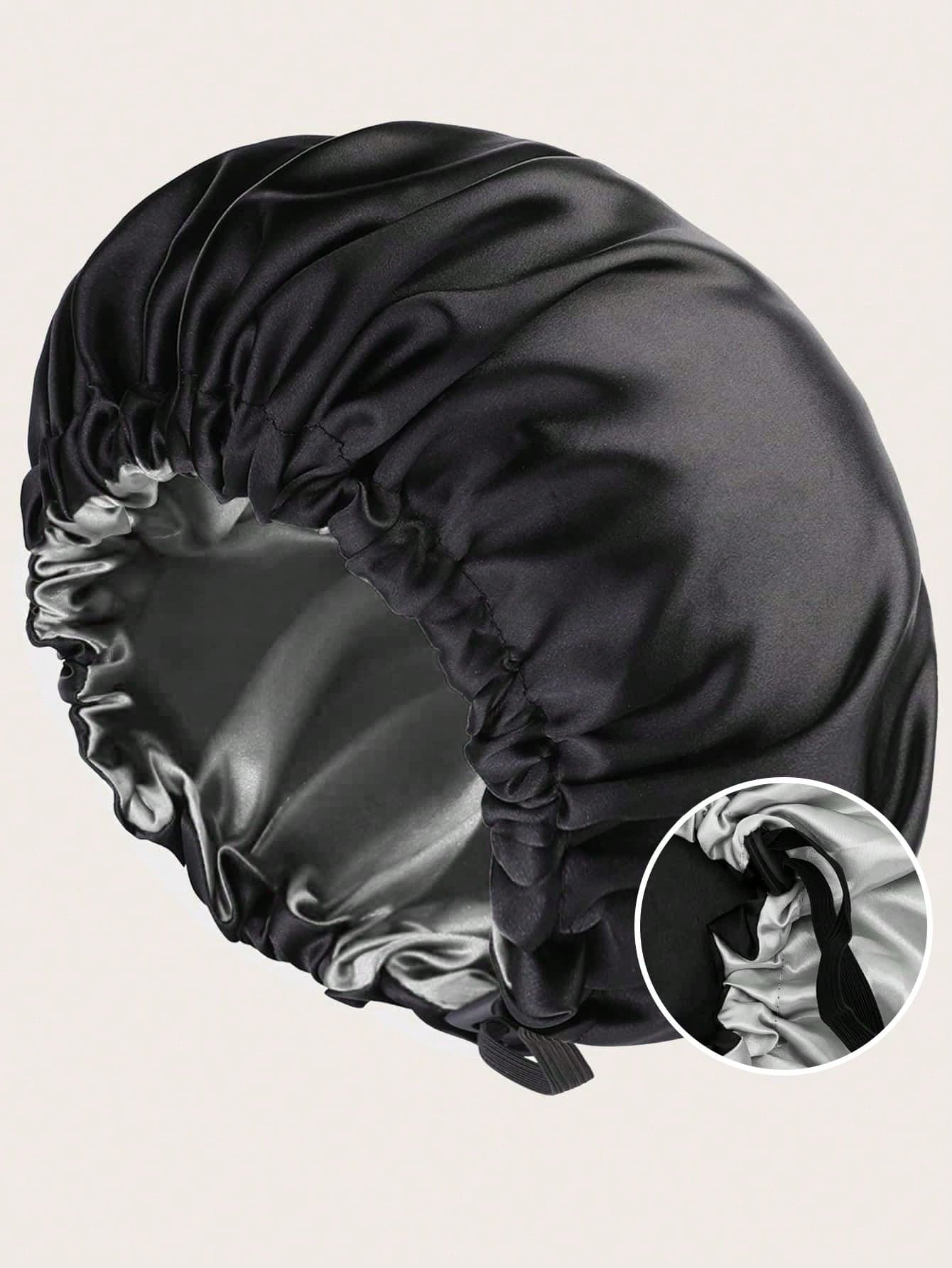Awegeo 1pc Women's Solid Color Double-Layer Satin Sleep Cap, Adjustable Drawstring & Button, Fashionable Sleep Hat For Daily Wear, Protects & Styles Hair,Beach,Travel