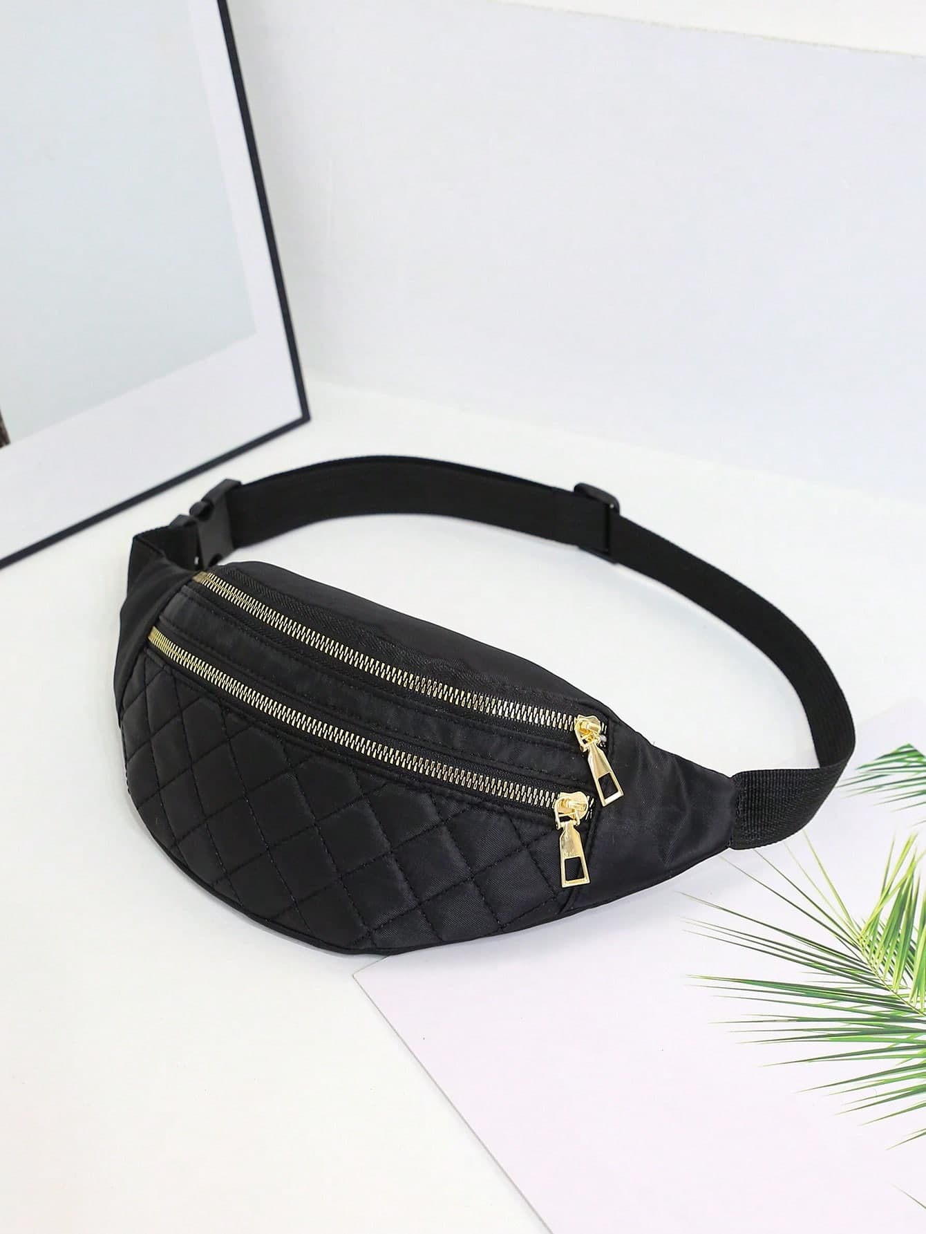 Quilted Pattern Fanny Pack With Zippers