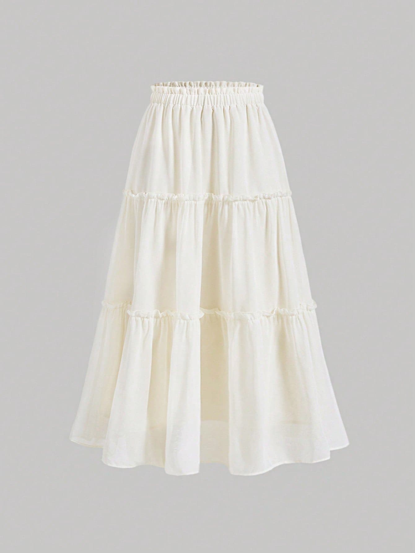 SHEIN MOD Ruffle Skirt Boho Long Skirt Break Paperbag Waist Frill Trim Ruffle Hem Skirt