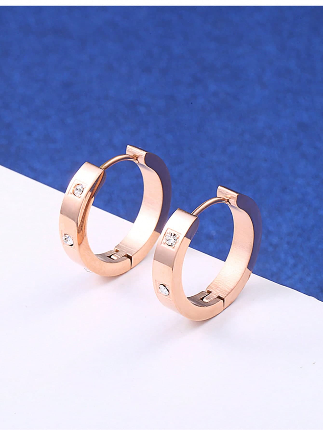 1pair Fashionable Stainless Steel Cubic Zirconia Decor Hoop Earrings For Women For Daily Decoration