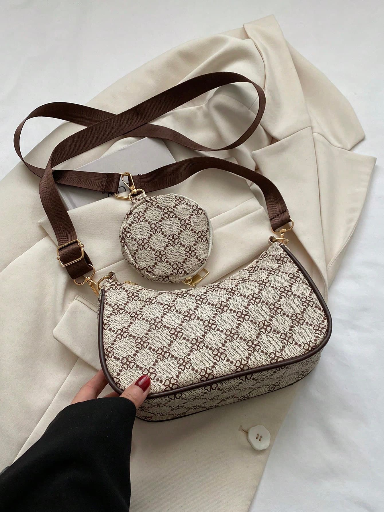 FRIFUL Glamorous,Elegant,Exquisite Vacation,Old Money Portable Geometric Print Hobo Bag Zipper With Coin Purse For Teen Girls Women College Students,White-Collar Workers,Rookies & White-Collar Workers Perfect For Office,Perfect For Outdoors,Perfect For Party,Prom,Dinner,Wedding,Work ,Business,Commute , Women Bag With Dime Bag