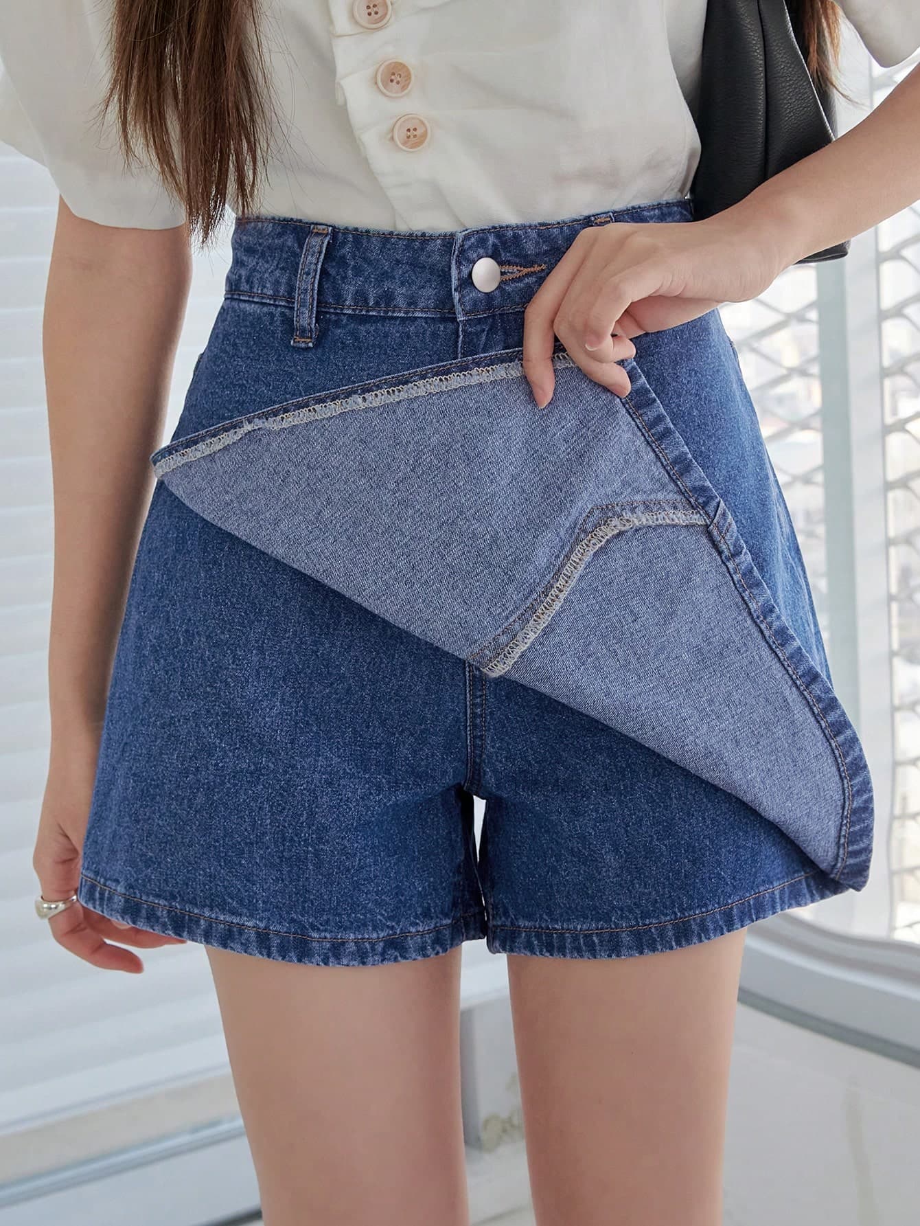DAZY High Waist Washed Denim Skort Jorts
