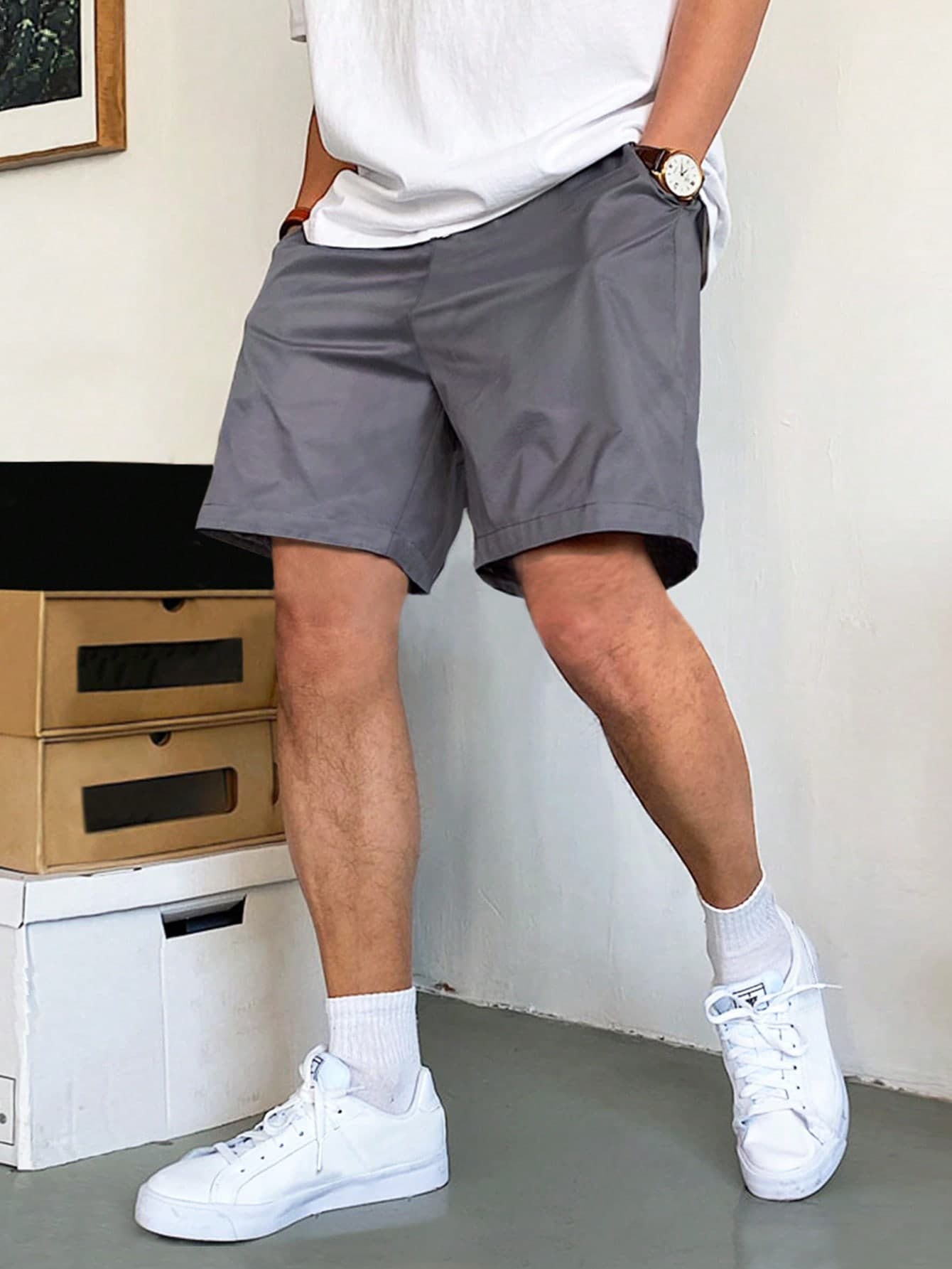 Manfinity Homme Loose Fit Men's Shorts With Slant Pockets And Drawstring Waist