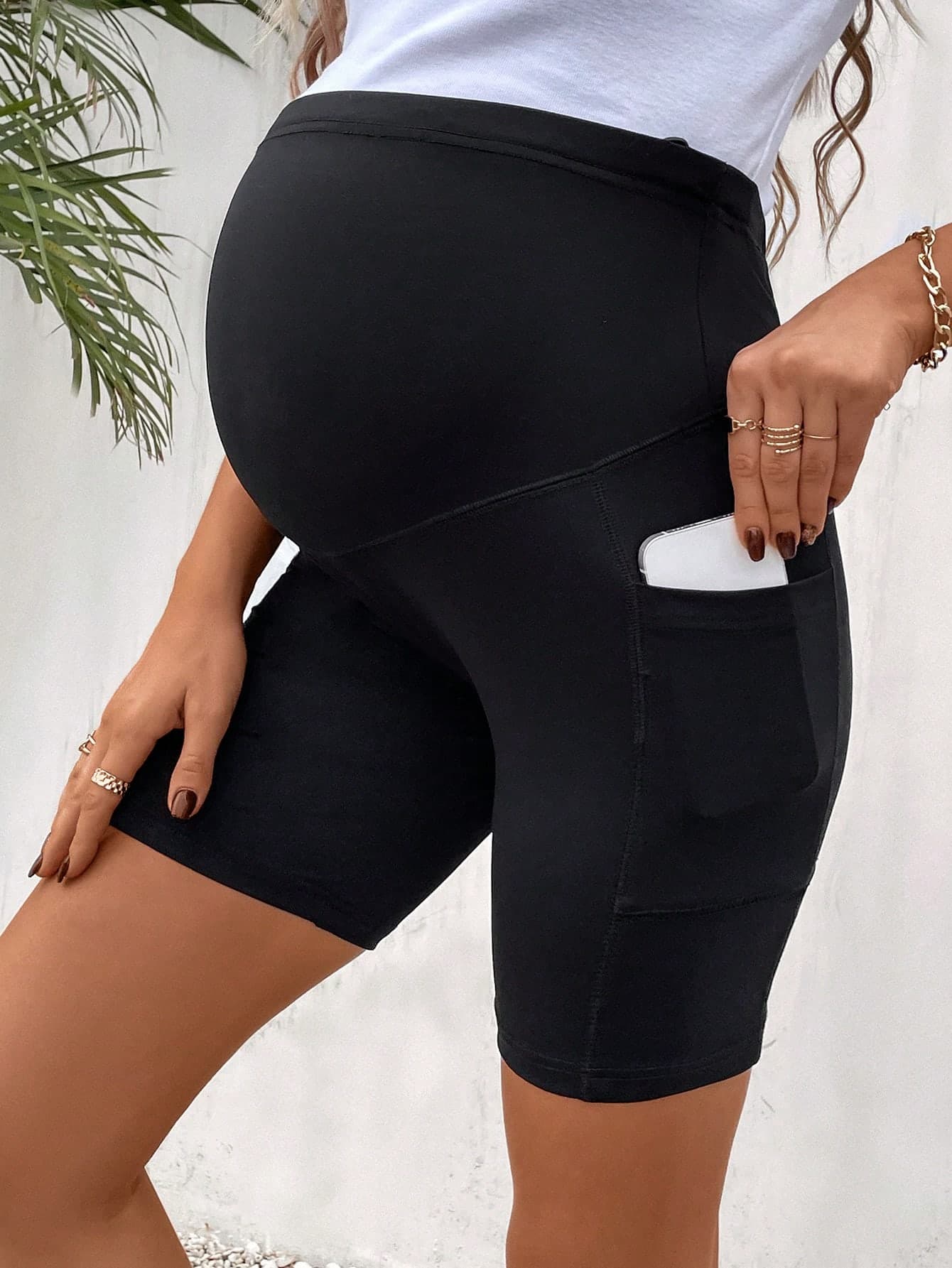 SHEIN Maternity Wide Waistband Biker Shorts With Phone Pocket World Cup