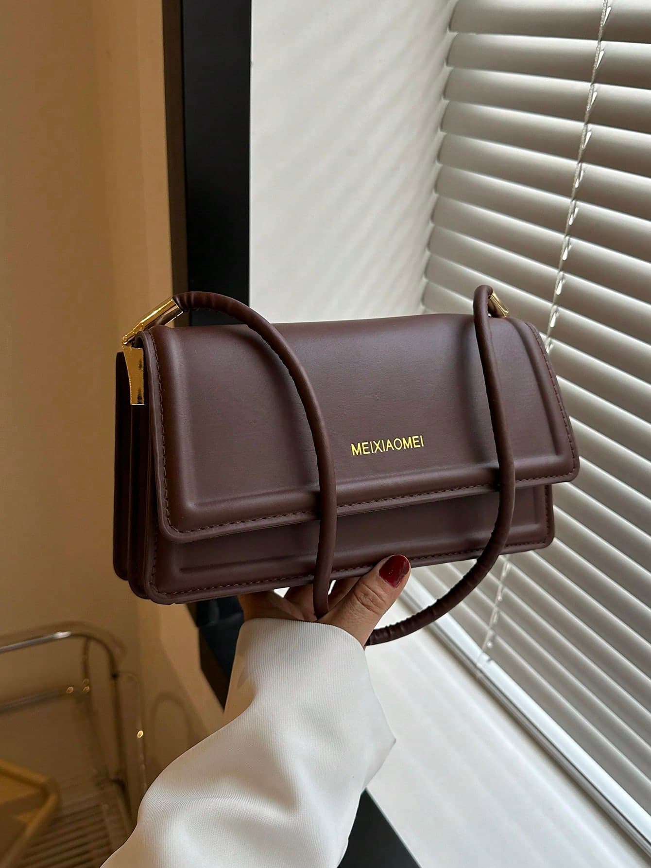 Small Square Bag Elegant Flap PU Letter Detail
