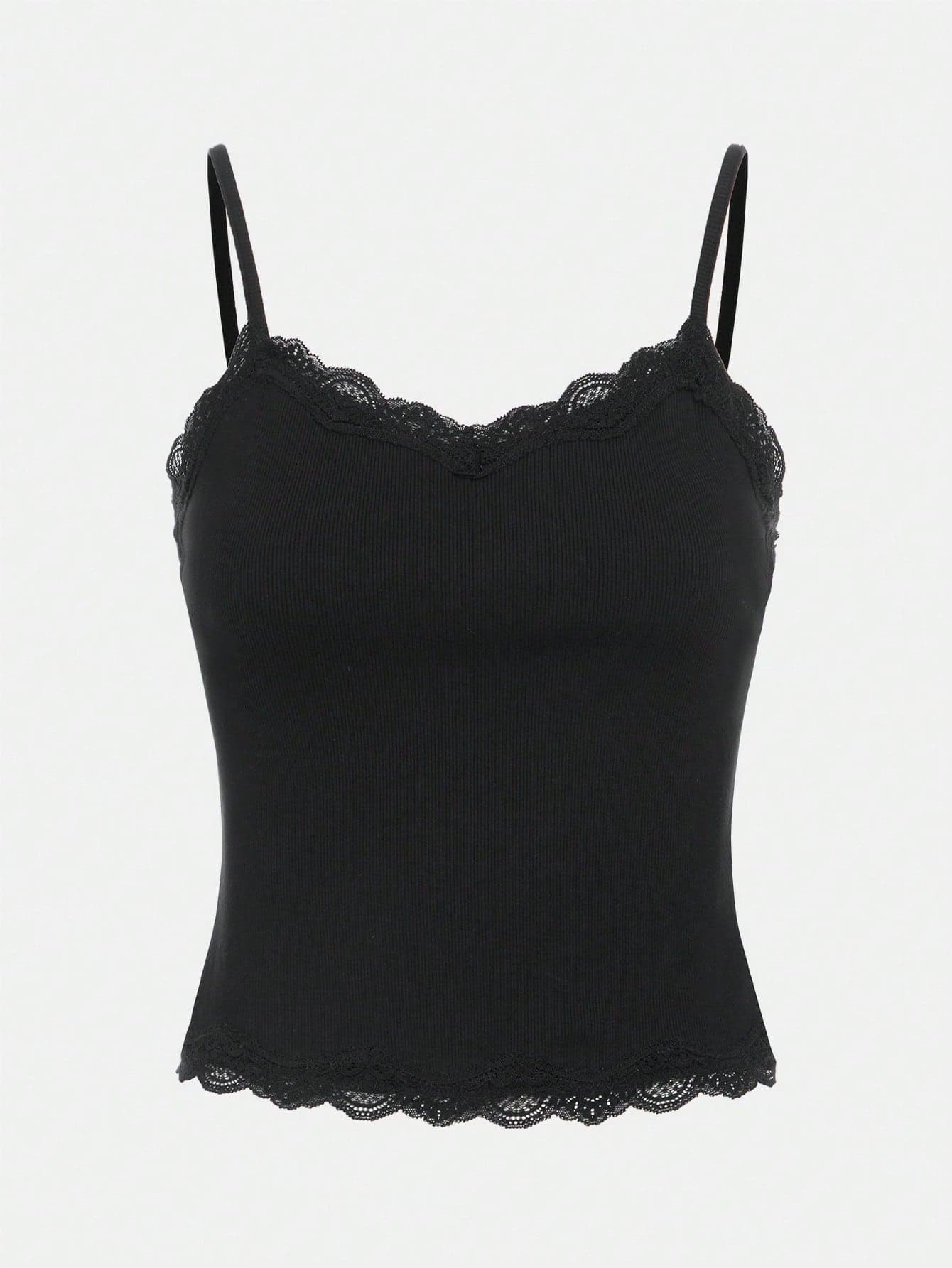 SHEIN Girlism Teen Girl Solid Color Casual Contrast Lace Camisole