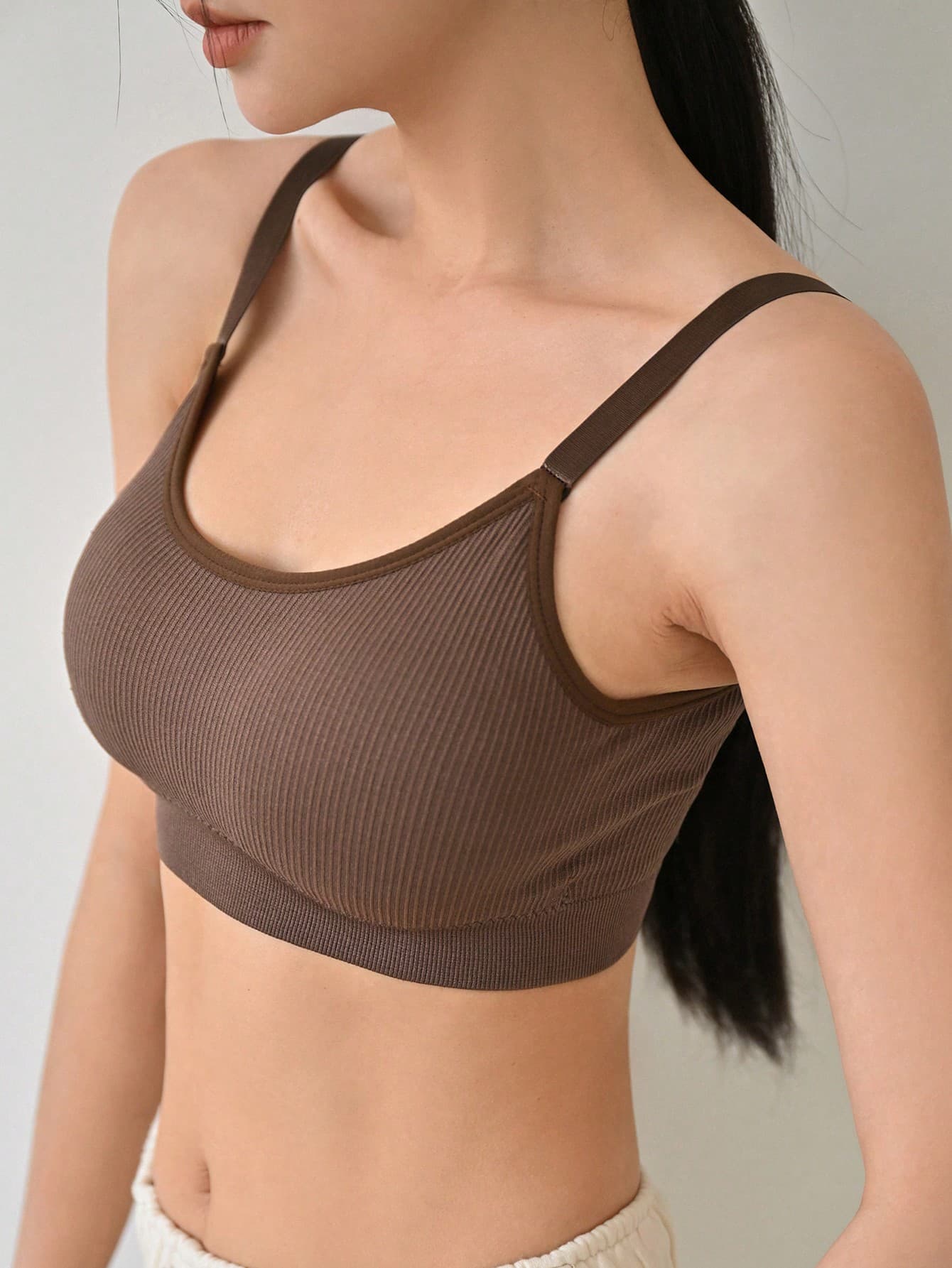 DAZY Solid Ribbed Knit Bralette Lingerie For Women