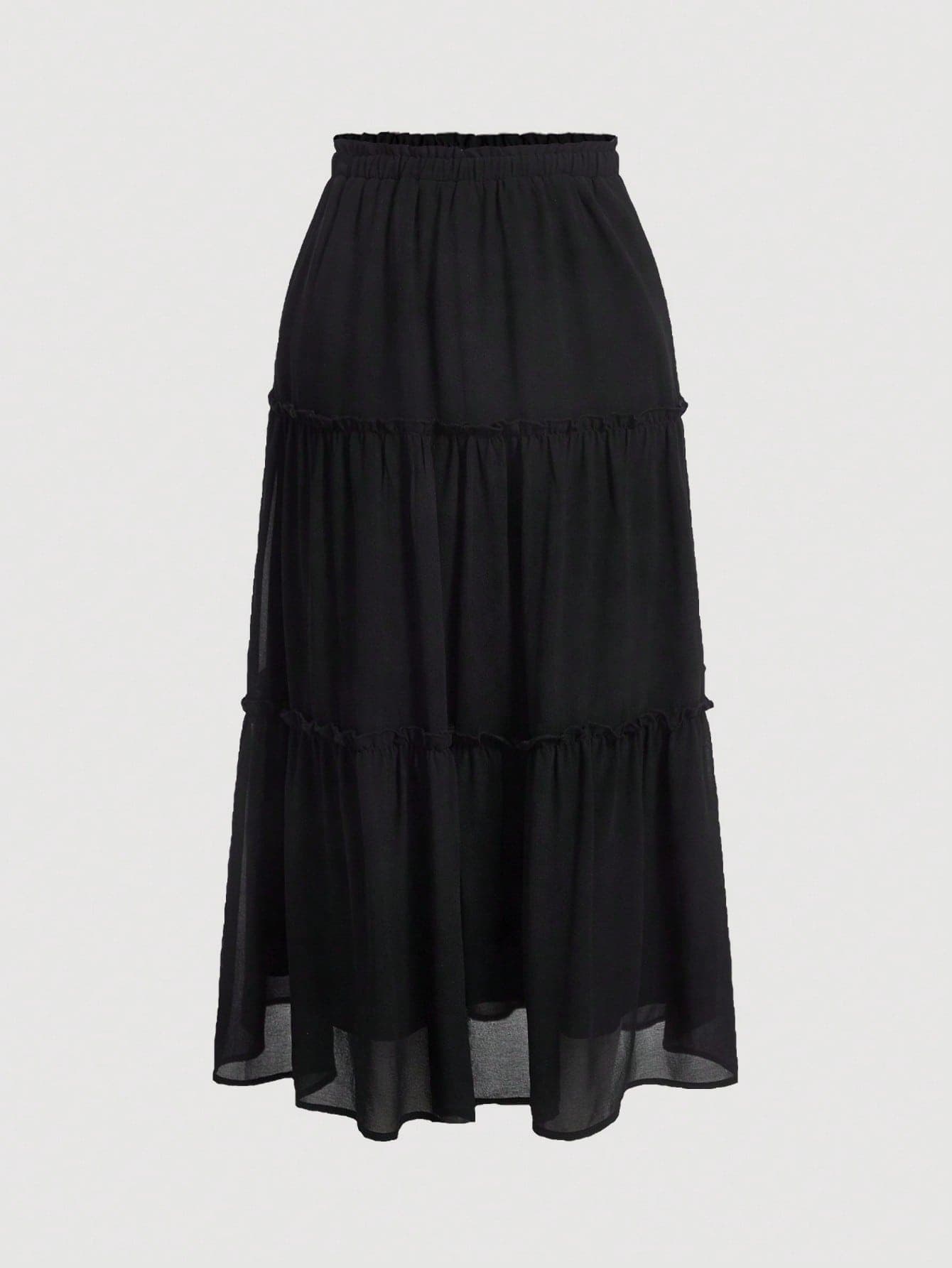SHEIN MOD Solid Frill Trim Ruffle Hem Skirt