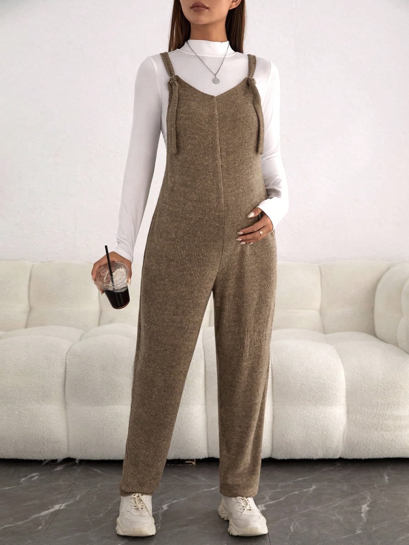 SHEIN Maternity 1pc Solid Overall Jumpsuit World Cup Fall