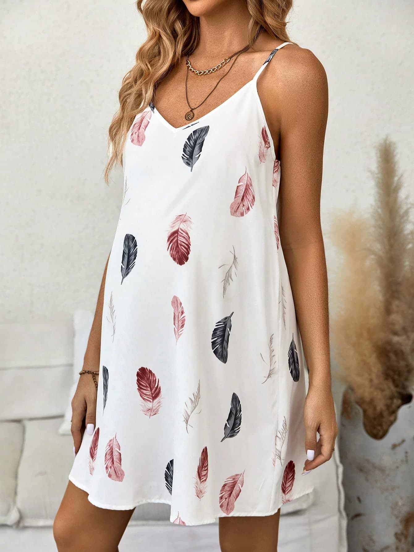 SHEIN Maternity Feather Print Cami Dress