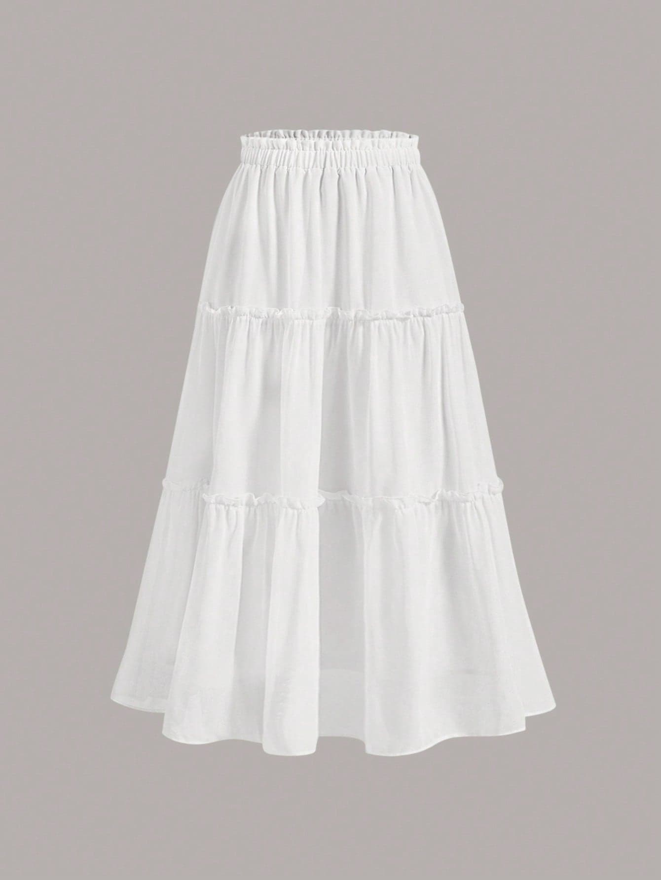 SHEIN MOD Ruffle Skirt Boho Long Skirt Break Solid Frill Trim Ruffle Hem Skirt