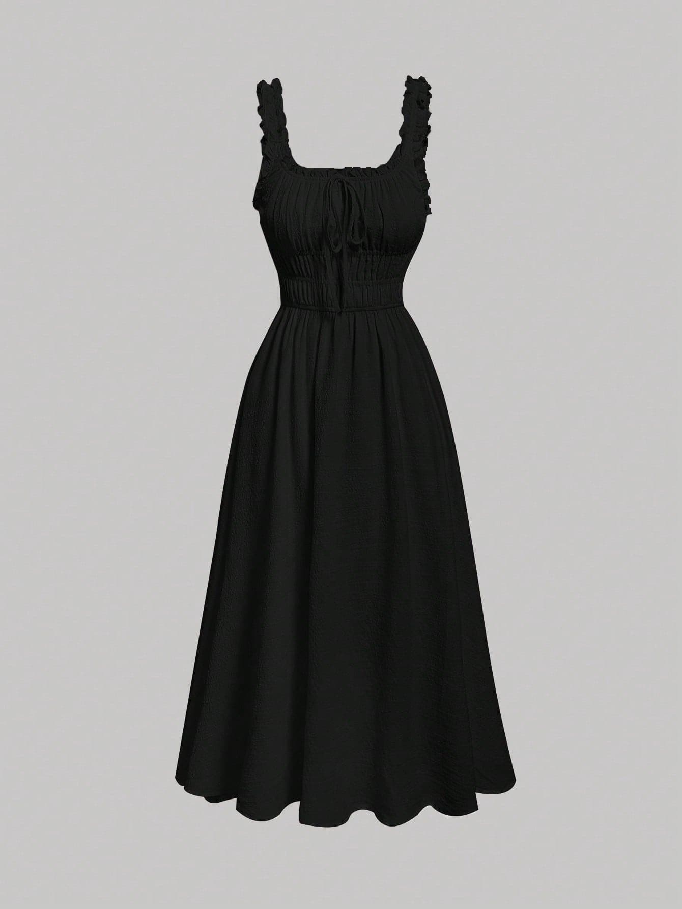 SHEIN MOD Solid Frill Trim Tie Front Dress