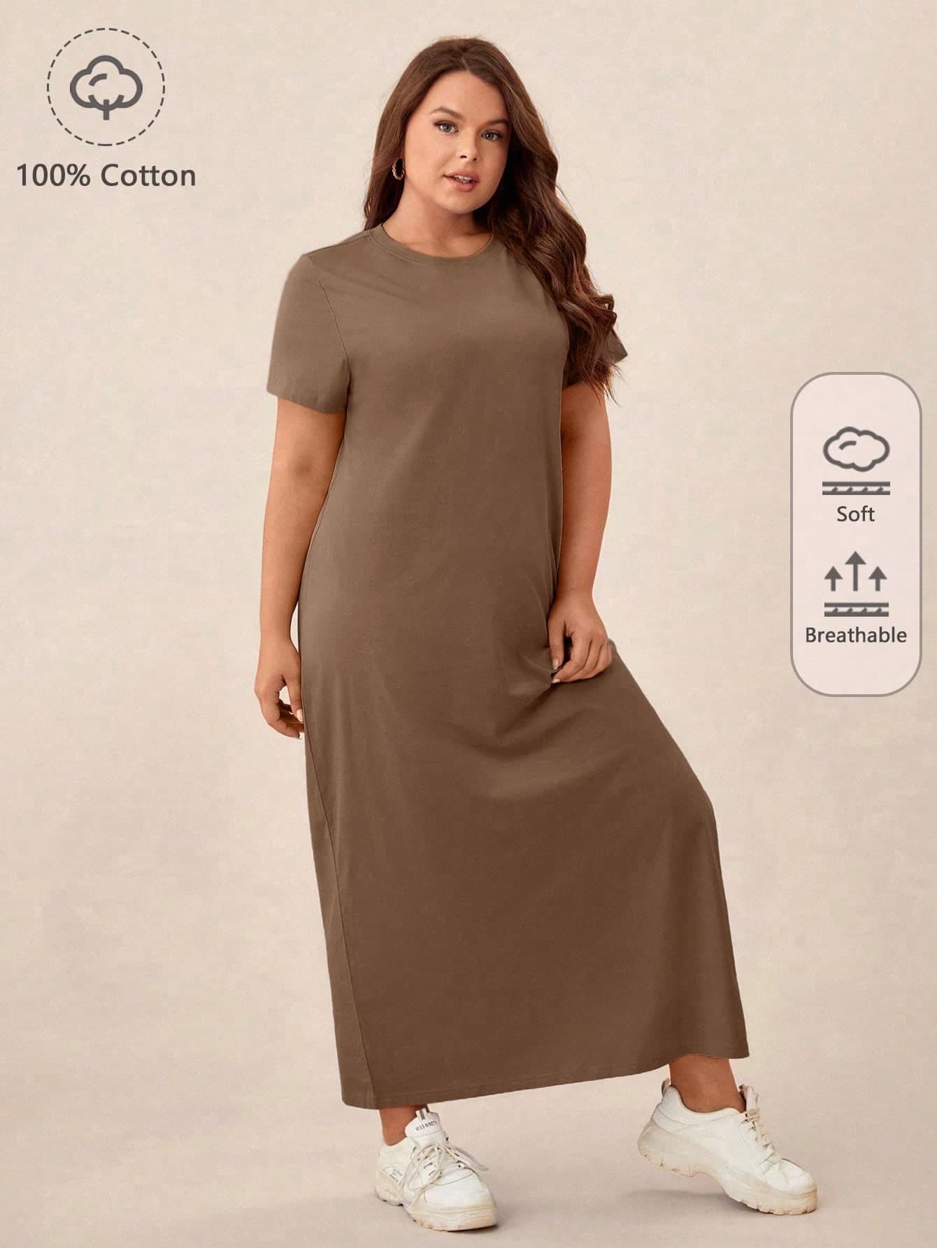 SHEIN BASICS Plus Solid Tee Dress Summer Dress Summer Dresses For Women Summer Outfits For Women Elegant Dresses For Women Casual Women's Dresses