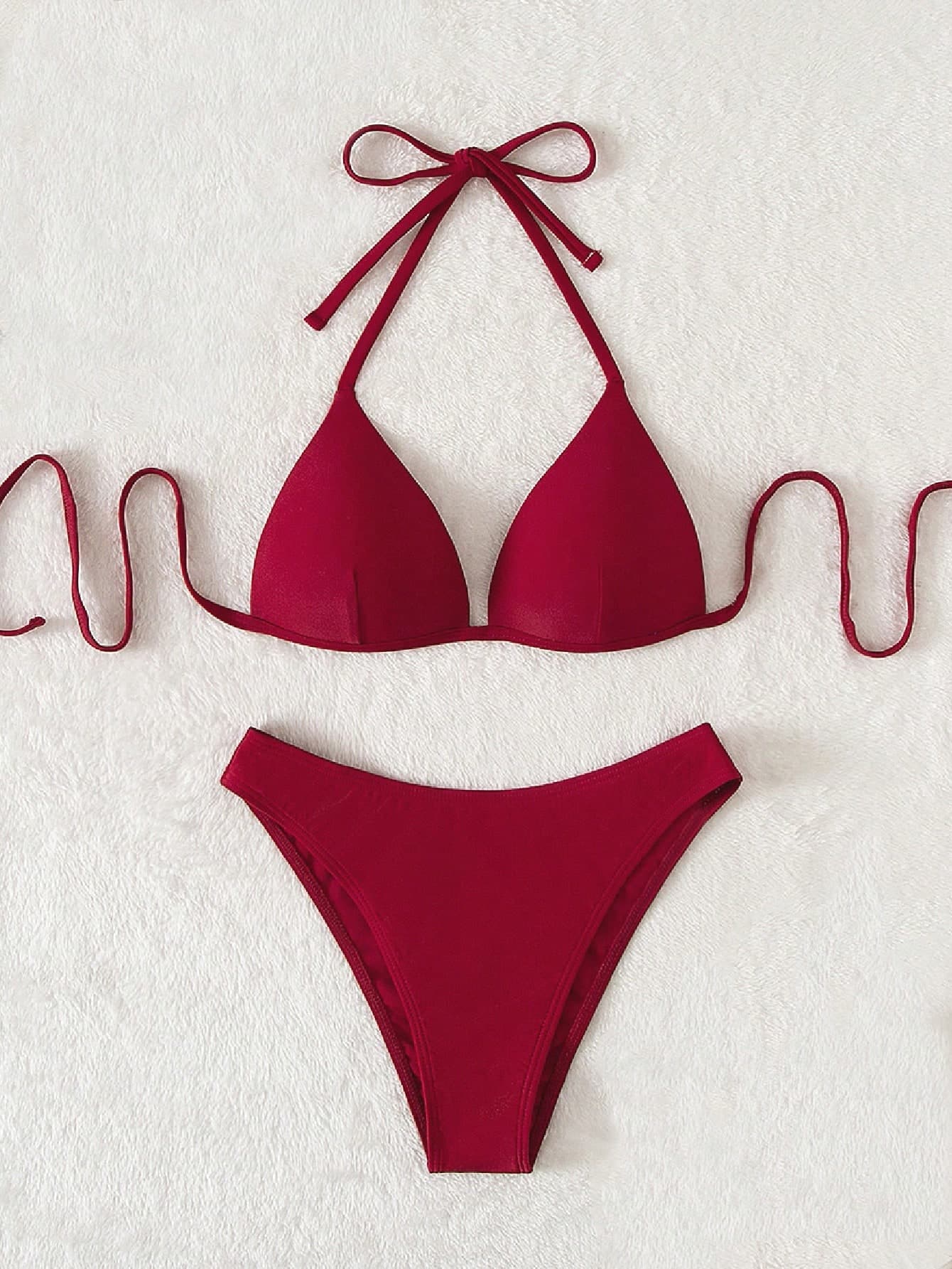 Swim Basics 2025 New Women 2pcs Padded Shaping Red Bikini Swimwear Set Summer
