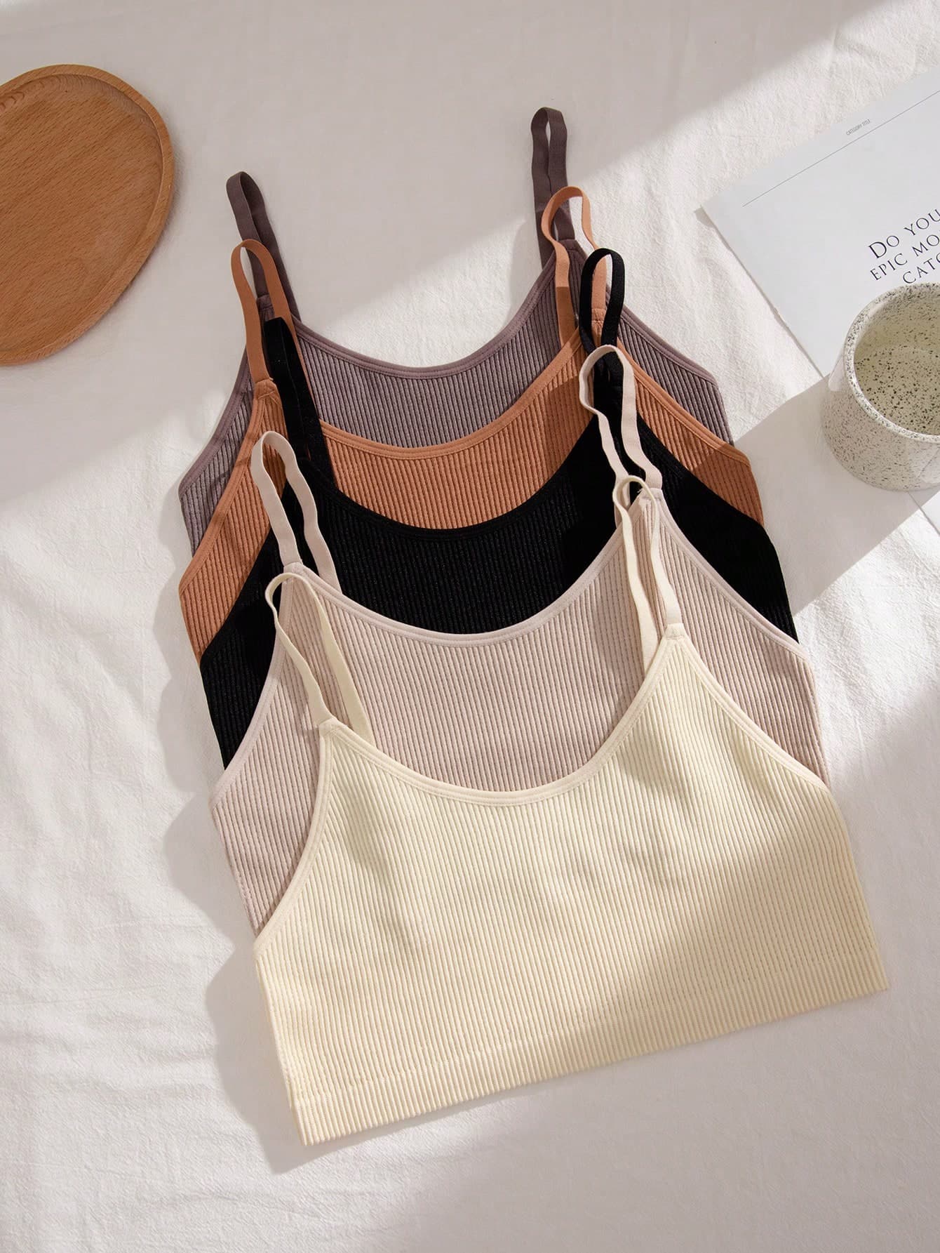 5pack Solid Ribbed Knit Bralette