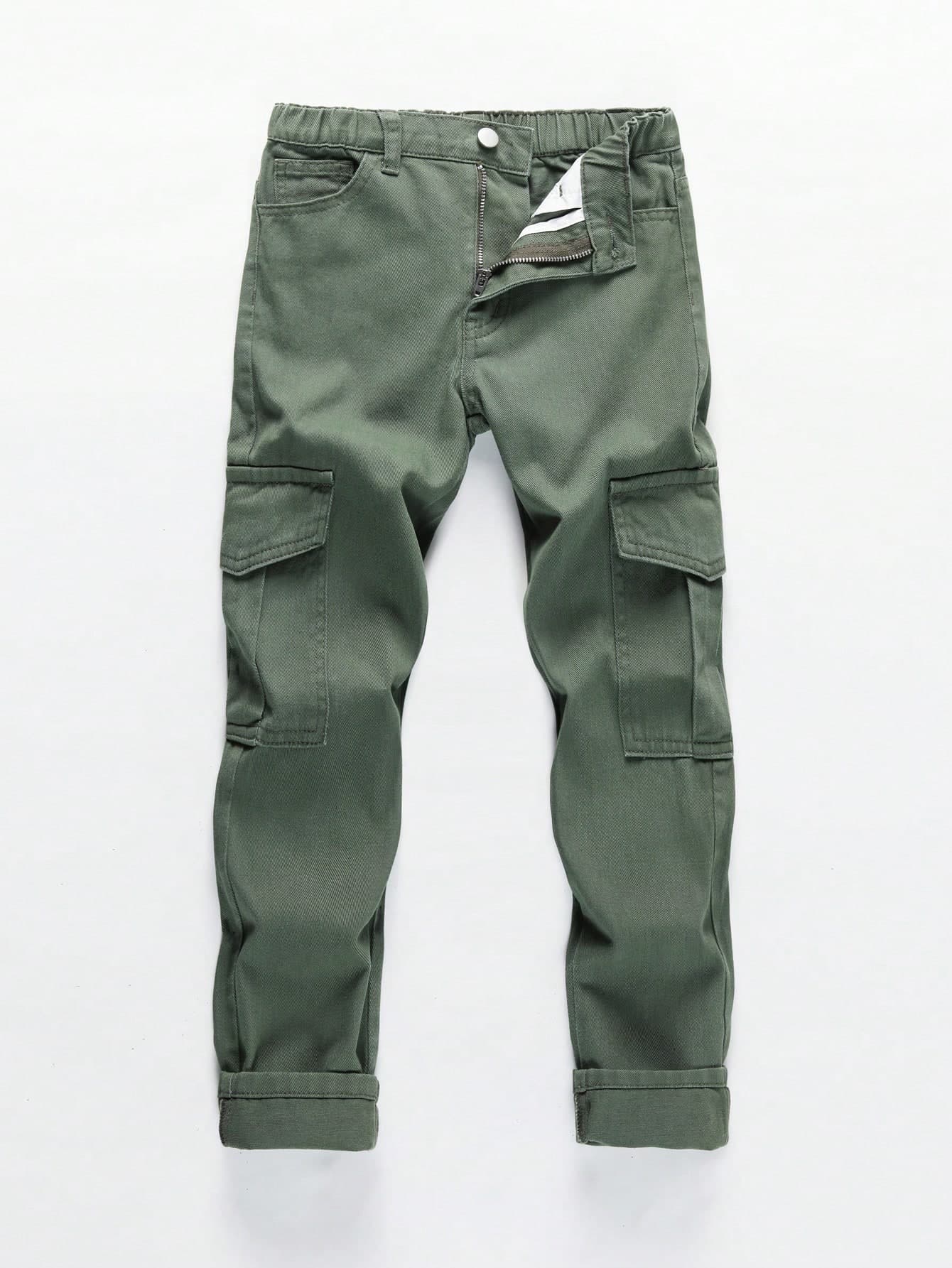 SHEIN Explorewe Tween Boy Casual Personalized Campus Fashion Sports Pocket Denim Long Pants,Holiday,Summer,Travel Summer Holiday