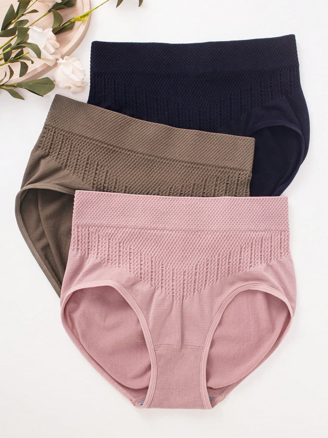 Women's High Stretch Multicolor Casual Plain Briefs 3 Packs