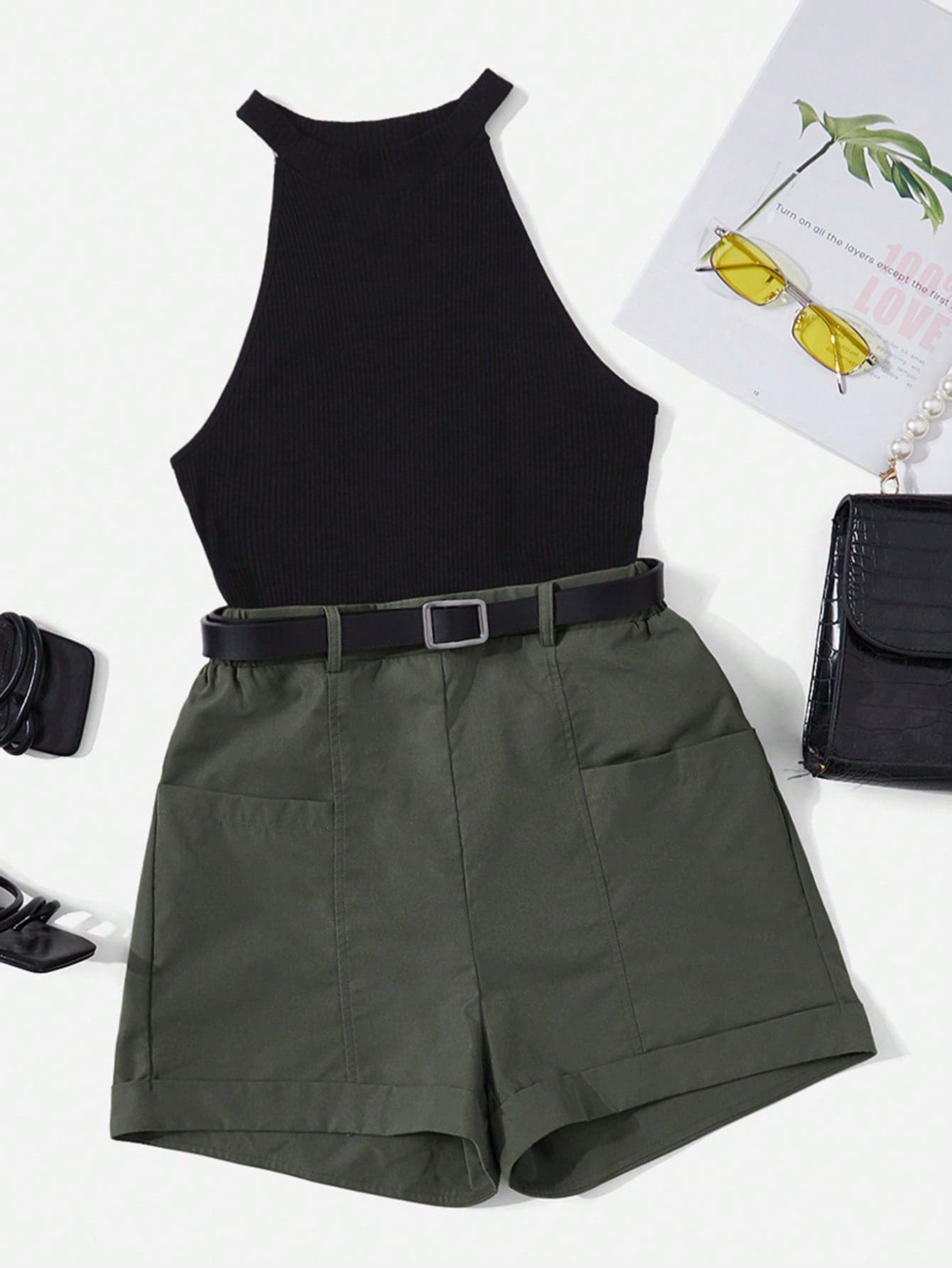 SHEIN Essnce Halter Top & Shorts Without Belt