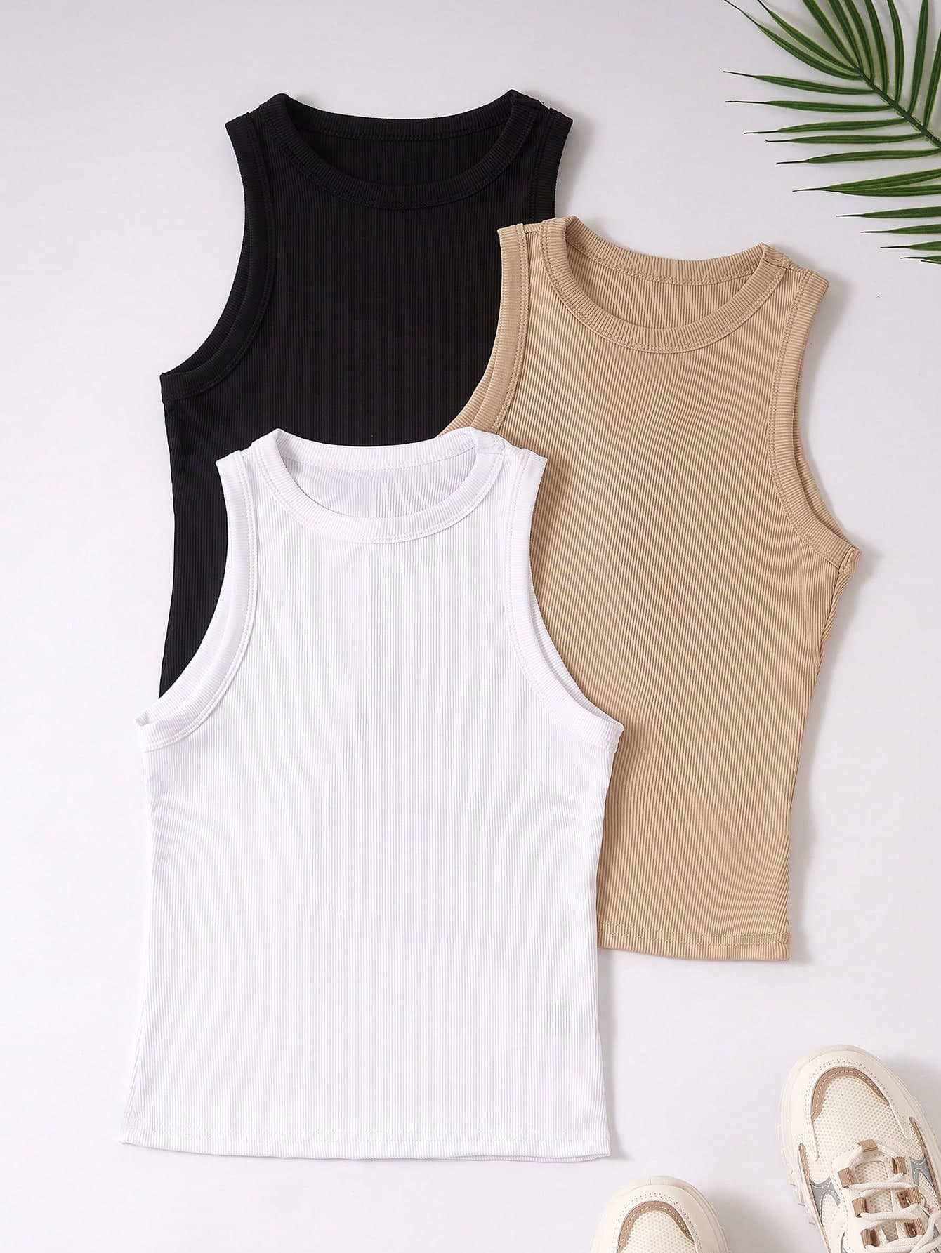 SHEIN Raffinéa Women's Casual Solid Color Round Neck Tank Tops