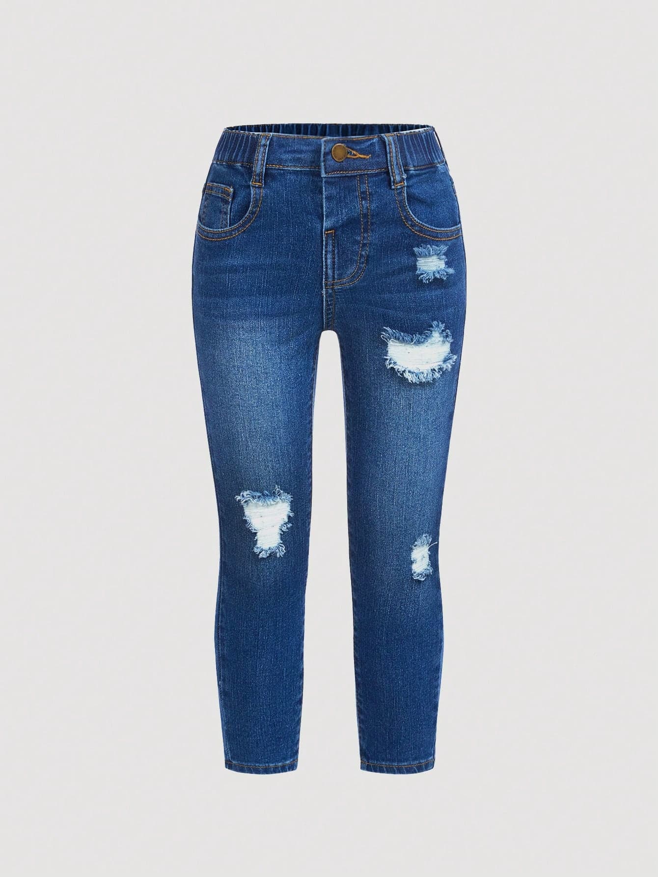 SHEIN Young Girl Ripped Frayed Bleach Wash Jeans