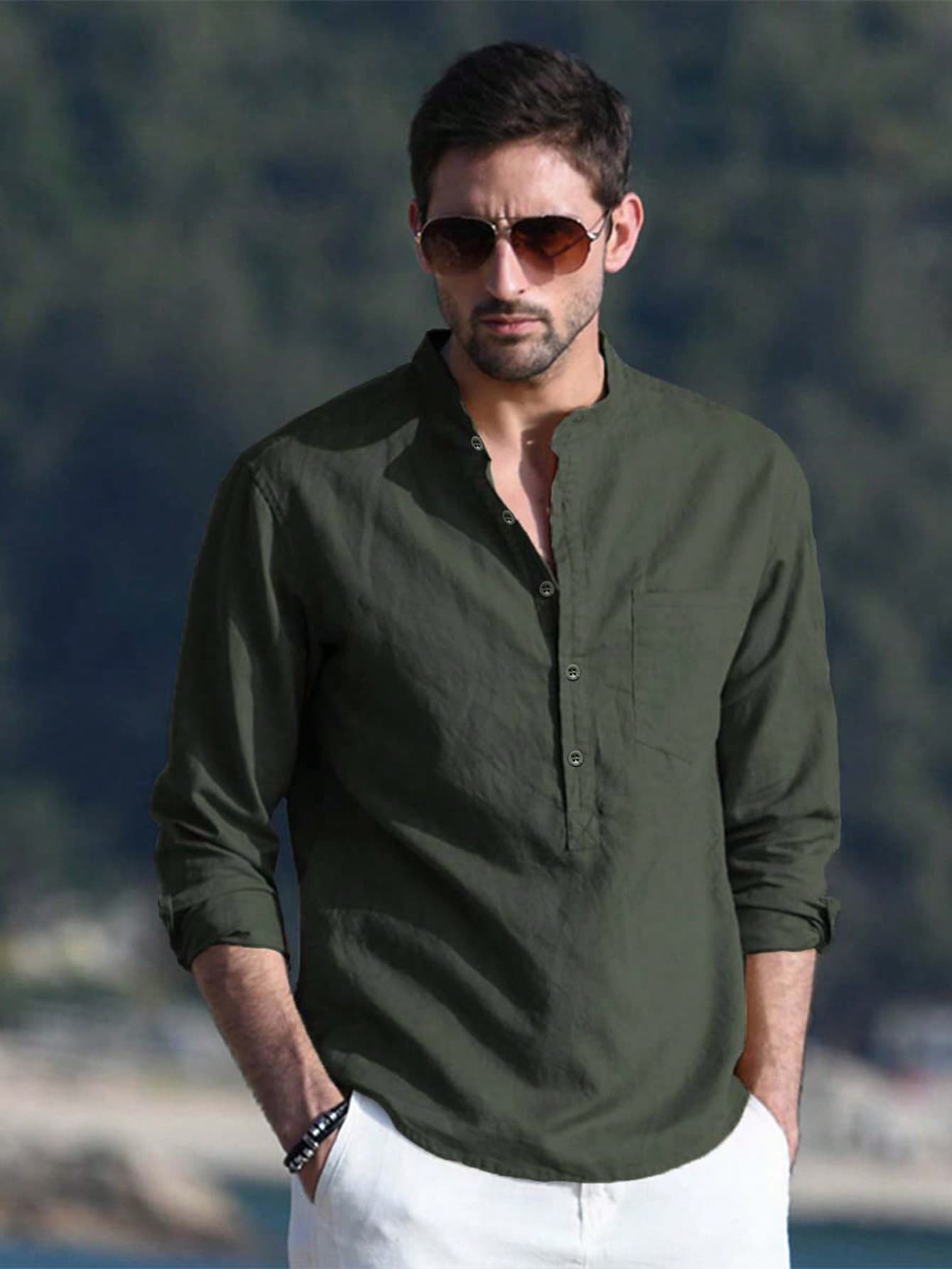 NITAGUT Men's Casual Simple Breathable Long Sleeve Shirt, Fall