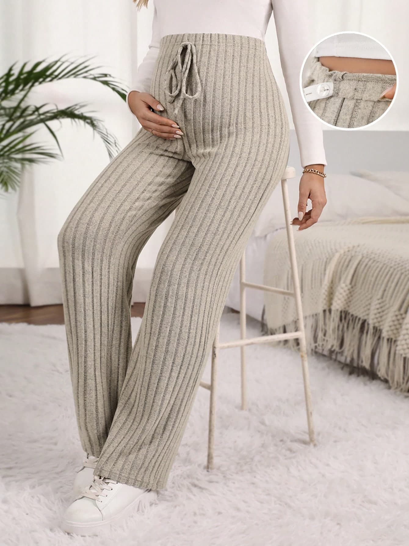 SHEIN Maternity Ribbed Pants With Adjustable Waist