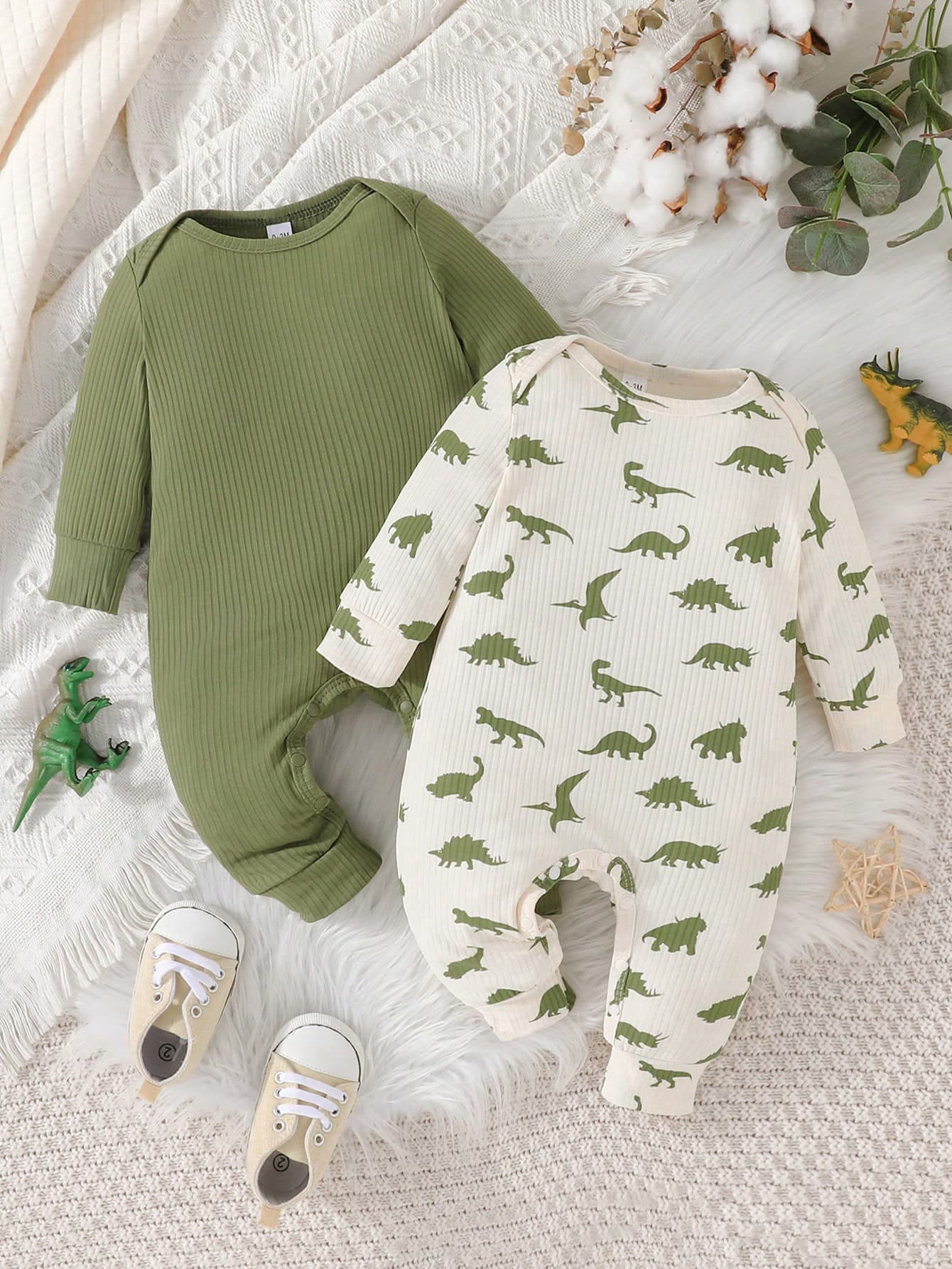 2pcs/set Baby Boys' Long Sleeve Striped Casual Jumpsuit With Button Design For Autumn And Spring