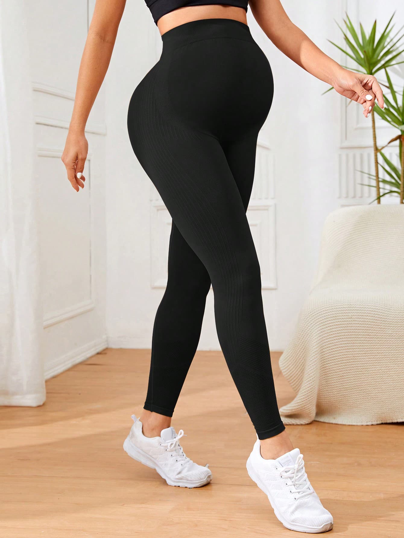 1pc Maternity Solid High Waist Leggings,Soft Stretch Over Belly Black Legging For Summer Casual Concert Gym,Comfy Fabric For All Pregnancy Stages