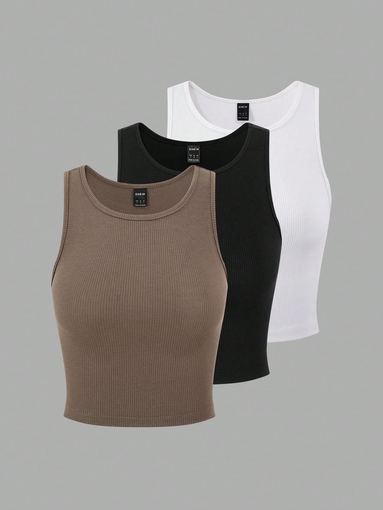Qadelle 3pcs Women's Crop Tank Tops With Hem Stripe Design