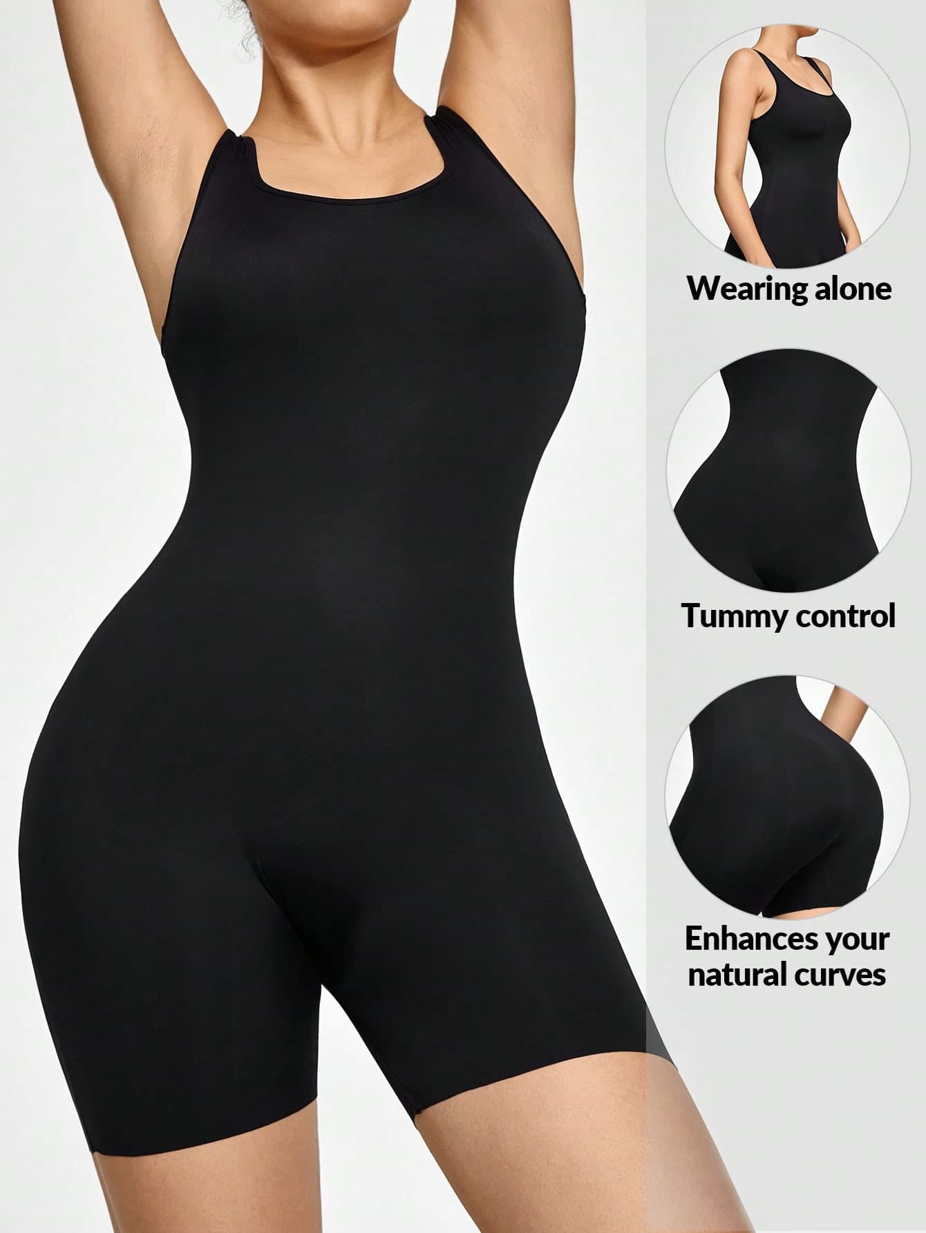 SHEIN Shaping Mid Thigh Shapewear Bodysuit Body Shaper Bust&Butt Lifter-Tummy Waist Thigh Control
