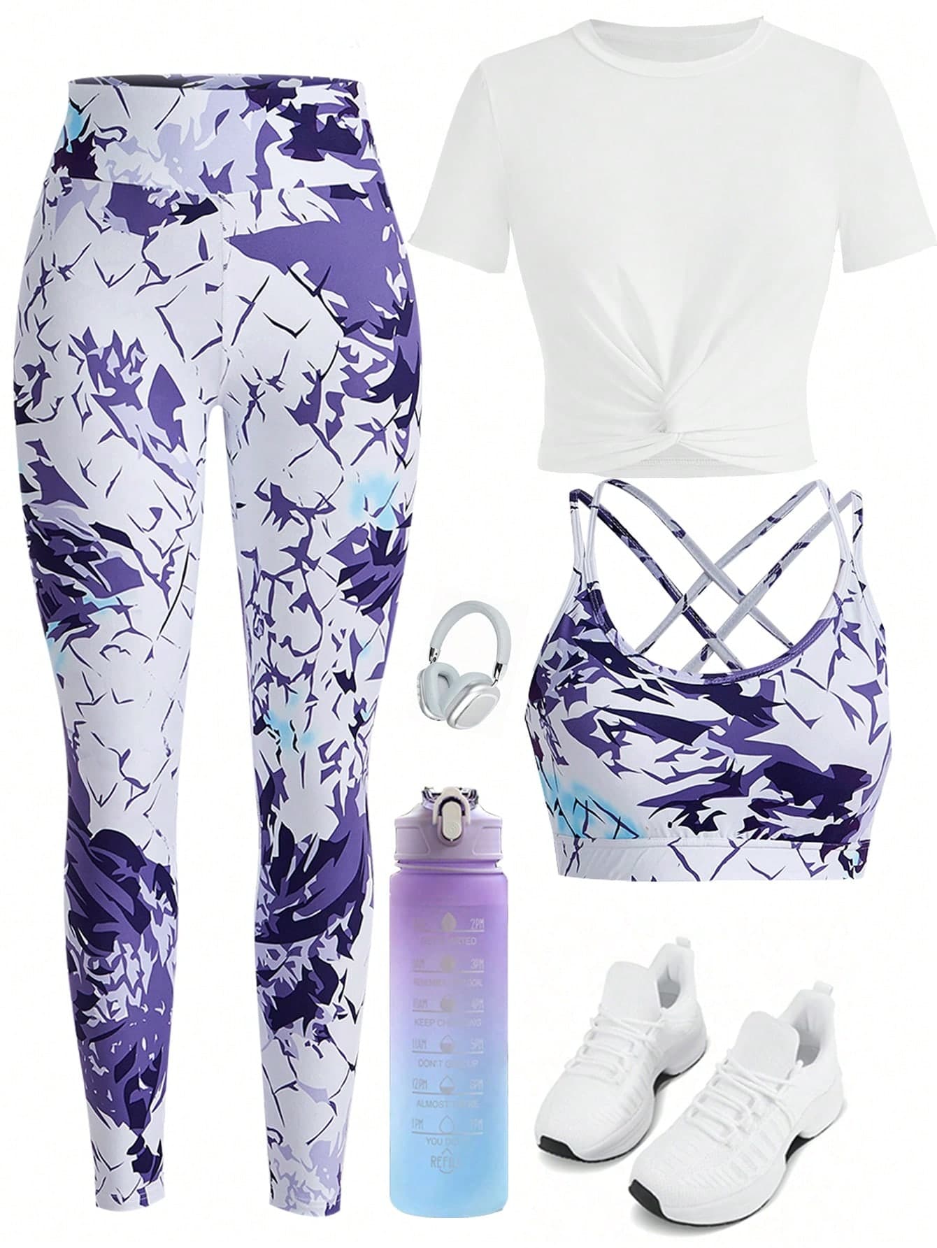 SHEIN Women's Three Pieces Sportswear Set Workout Women Set Women Workout Set Women Leggings Set Gym Women Outfit