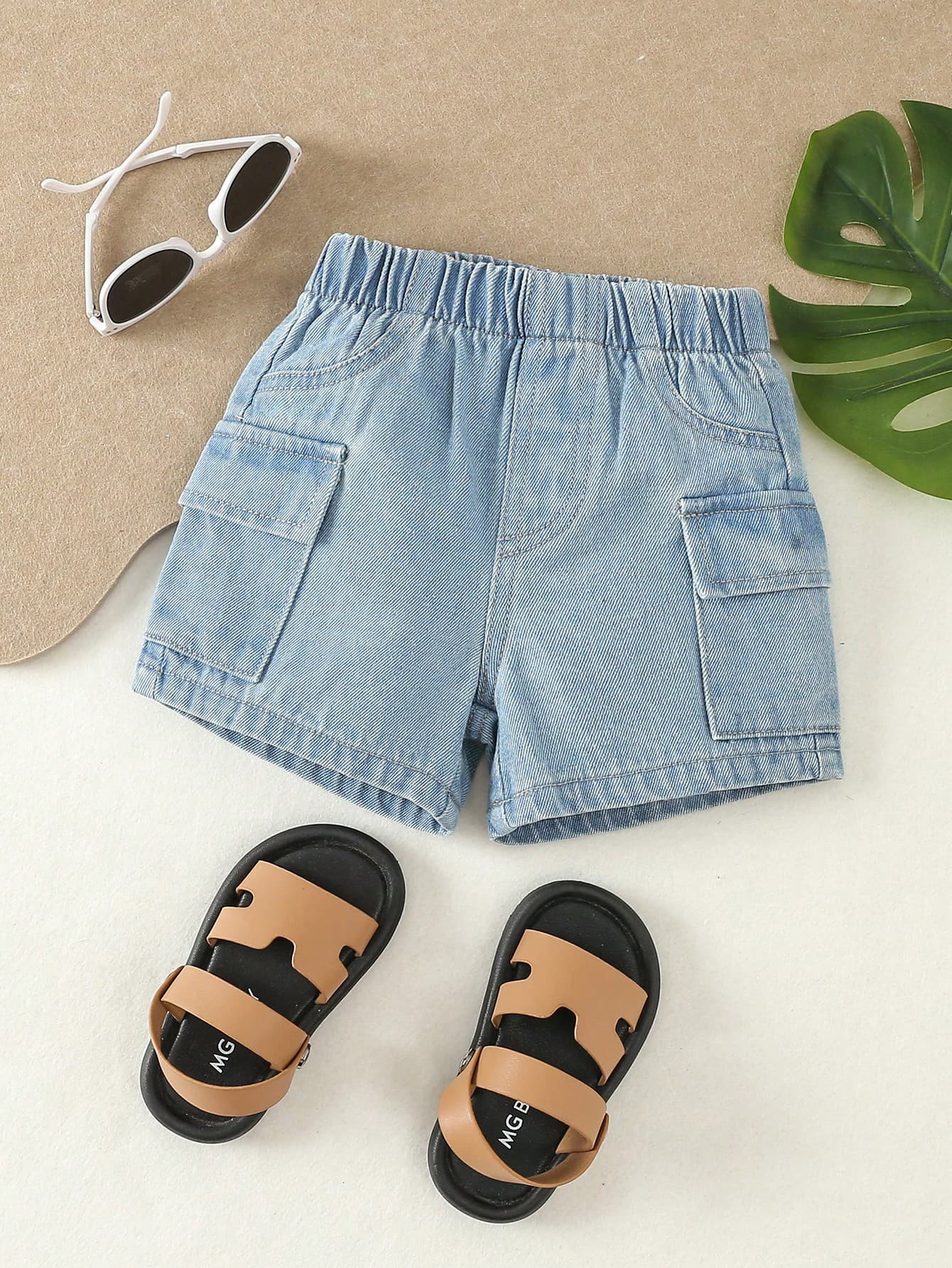 SHEIN Vintaside Kids Baby Boys' Casual Comfortable Workwear Denim Shorts With Pockets